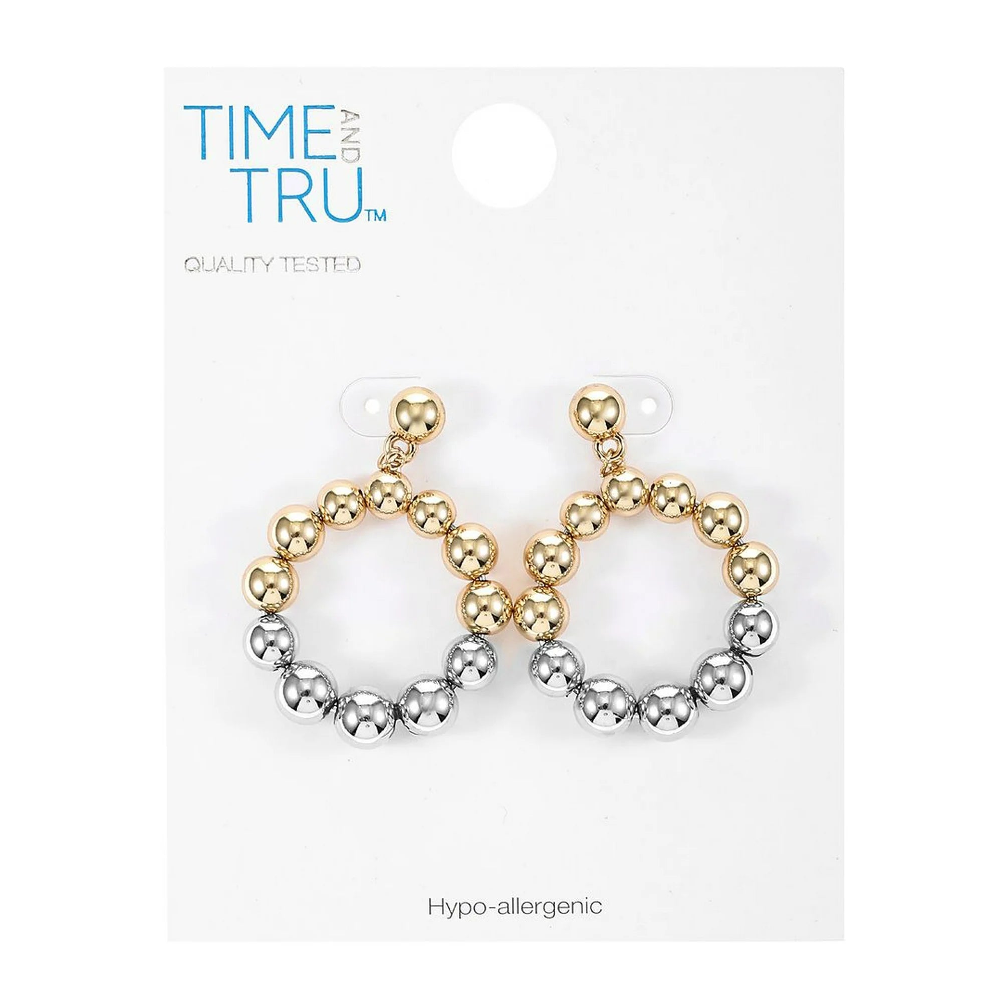 Time and Tru Goldtone Beaded Circle Drop Earring, Silver and Goldtone Metal, Female, 1 Pair of Earrings | WTWL270XA