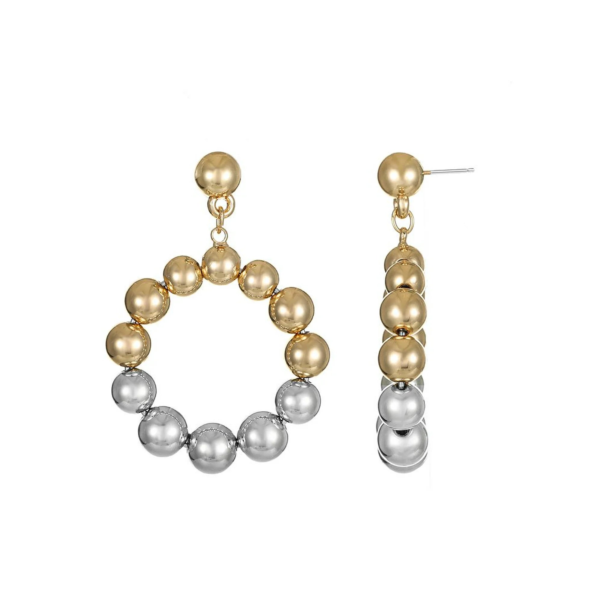 Time and Tru Goldtone Beaded Circle Drop Earring, Silver and Goldtone Metal, Female, 1 Pair of Earrings | WTWL270XA