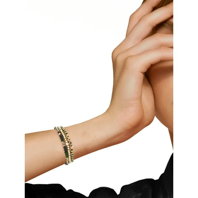 Time and Tru Goldtone Beaded Stretch Bracelets, Mama Mantra, 3 Pieces, Female, Green | WTWL282XA