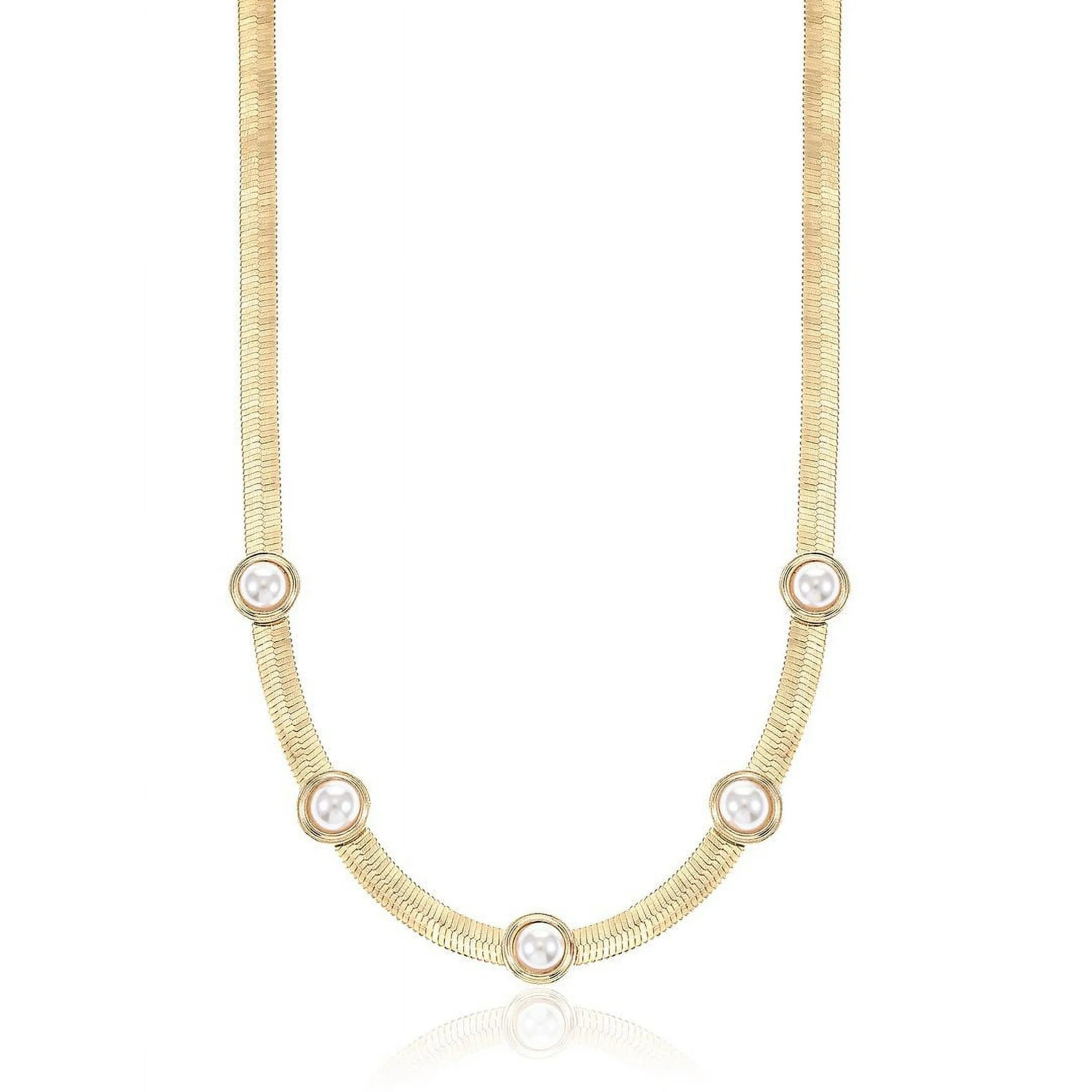 Time and Tru Goldtone and Simulated Pearl Studded Necklace, Female, 1 Necklace | WTWL314XA