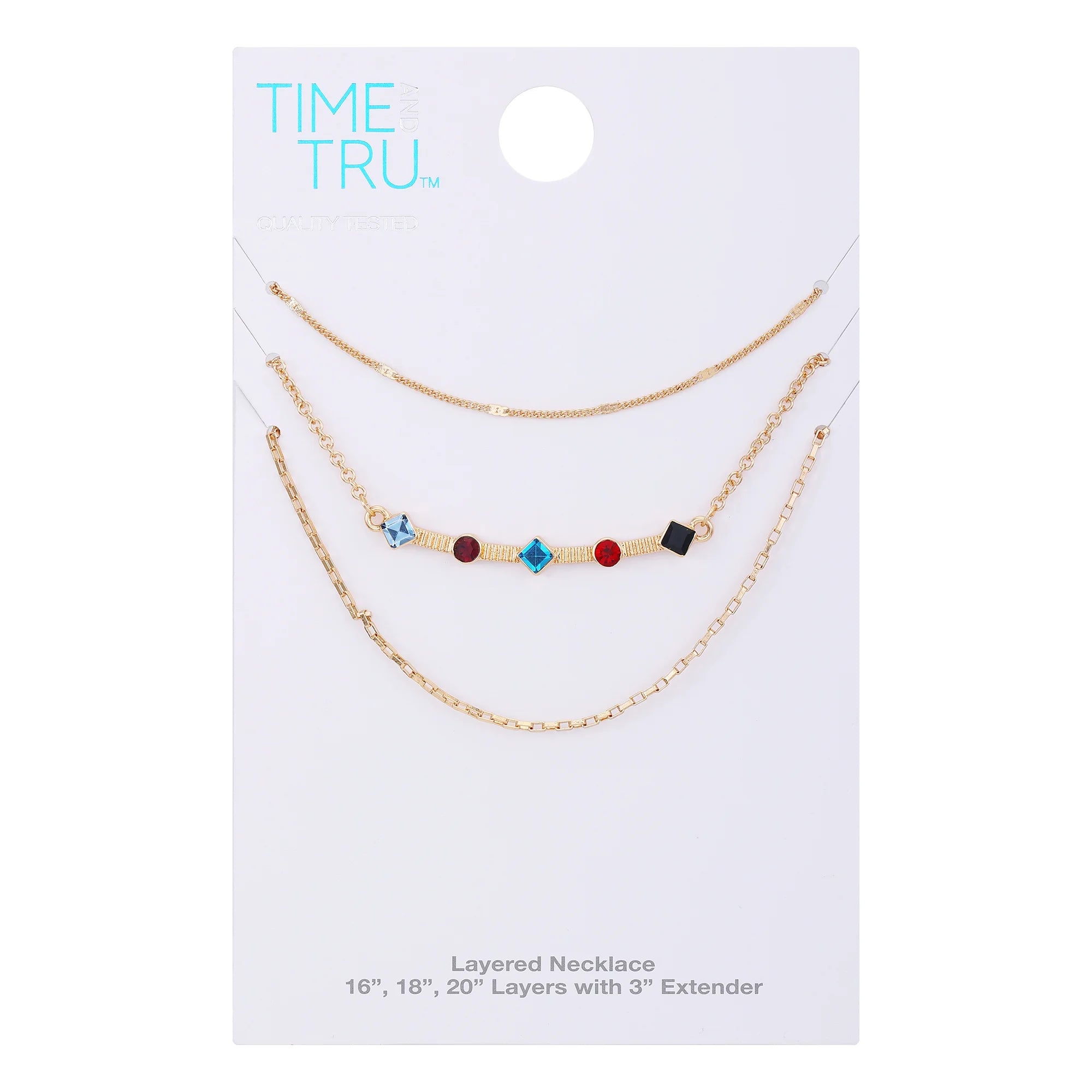 Time and Tru Women's 16" Gold Tone Delicate Layered Necklace with Gemstone Bar Station  | WTWL329XA
