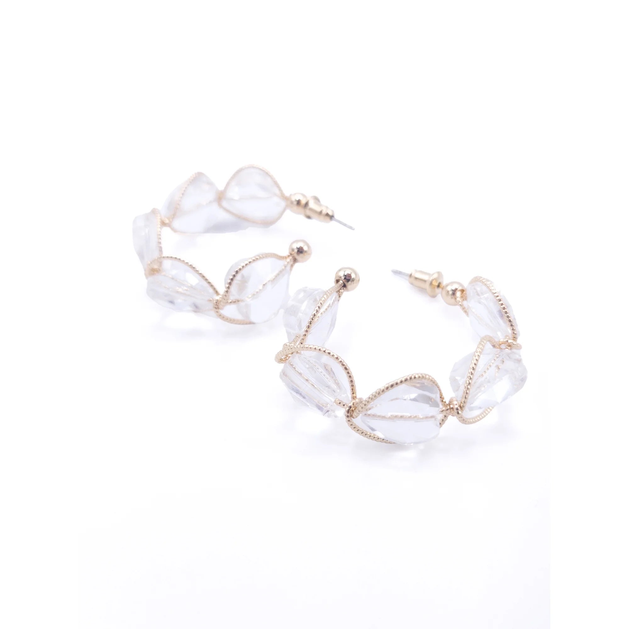 Time and Tru Women's Beaded Gold Hoop Earring, 1 Pair, Clear Beads with Gold Hoop Base | WTWL271XA