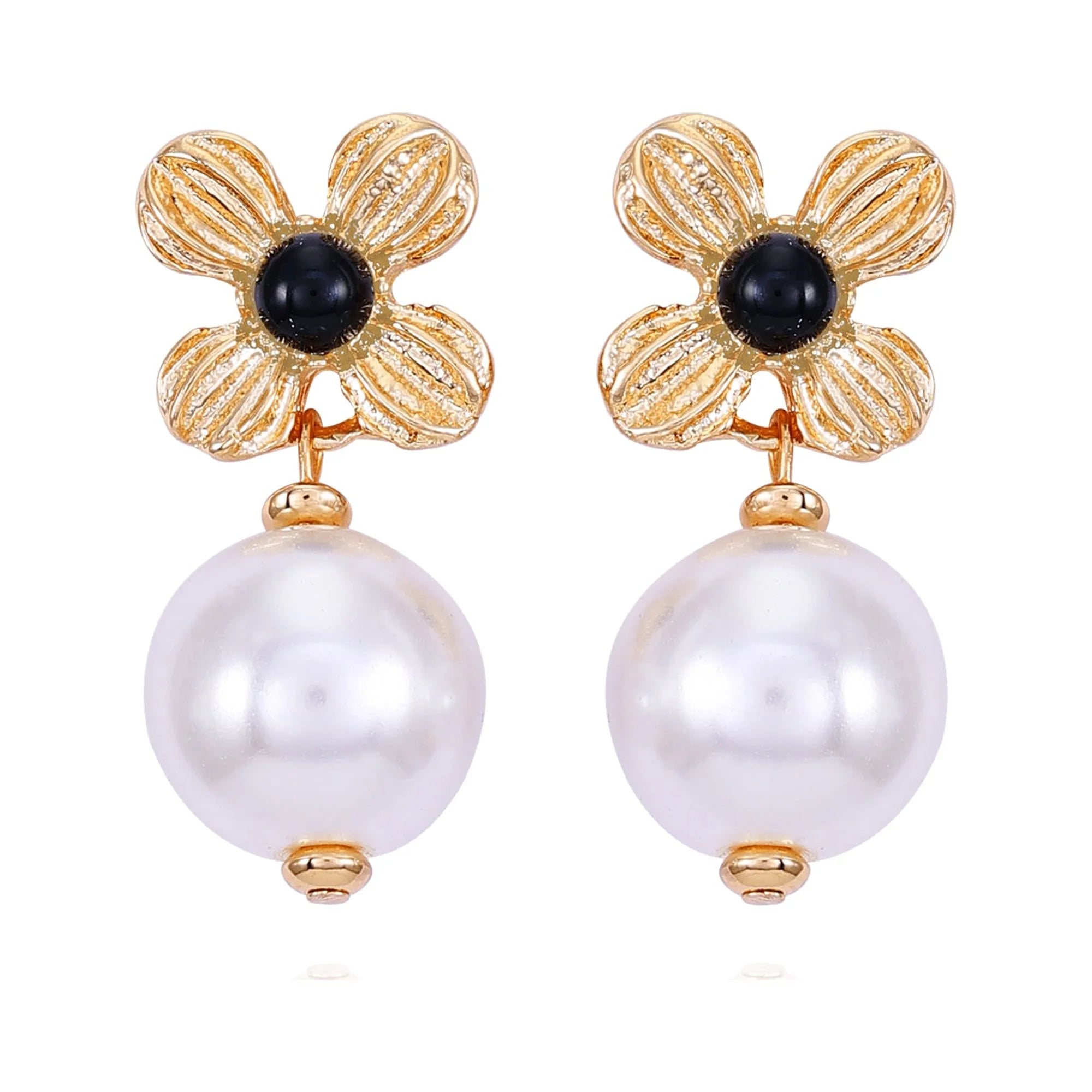 Time and Tru Women's Delicate Small Art Deco Gold Tone Flower Post Earring with Acrylic Pearl Drop |  WTWL253XA