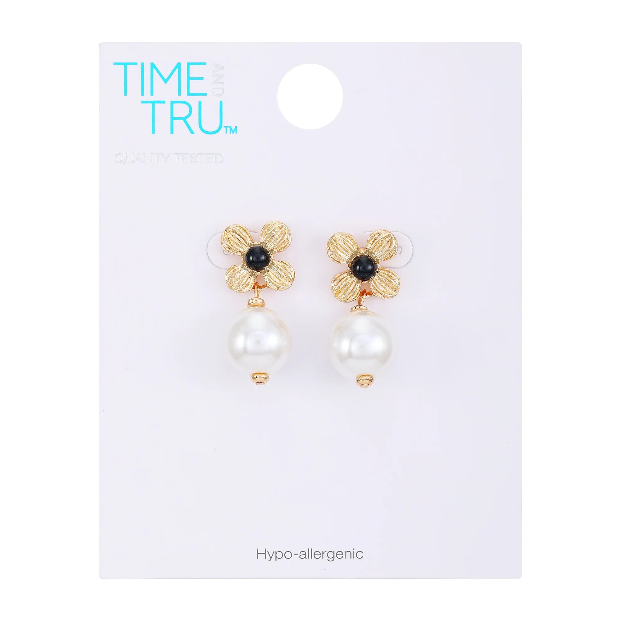 Time and Tru Women's Delicate Small Art Deco Gold Tone Flower Post Earring with Acrylic Pearl Drop |  WTWL253XA