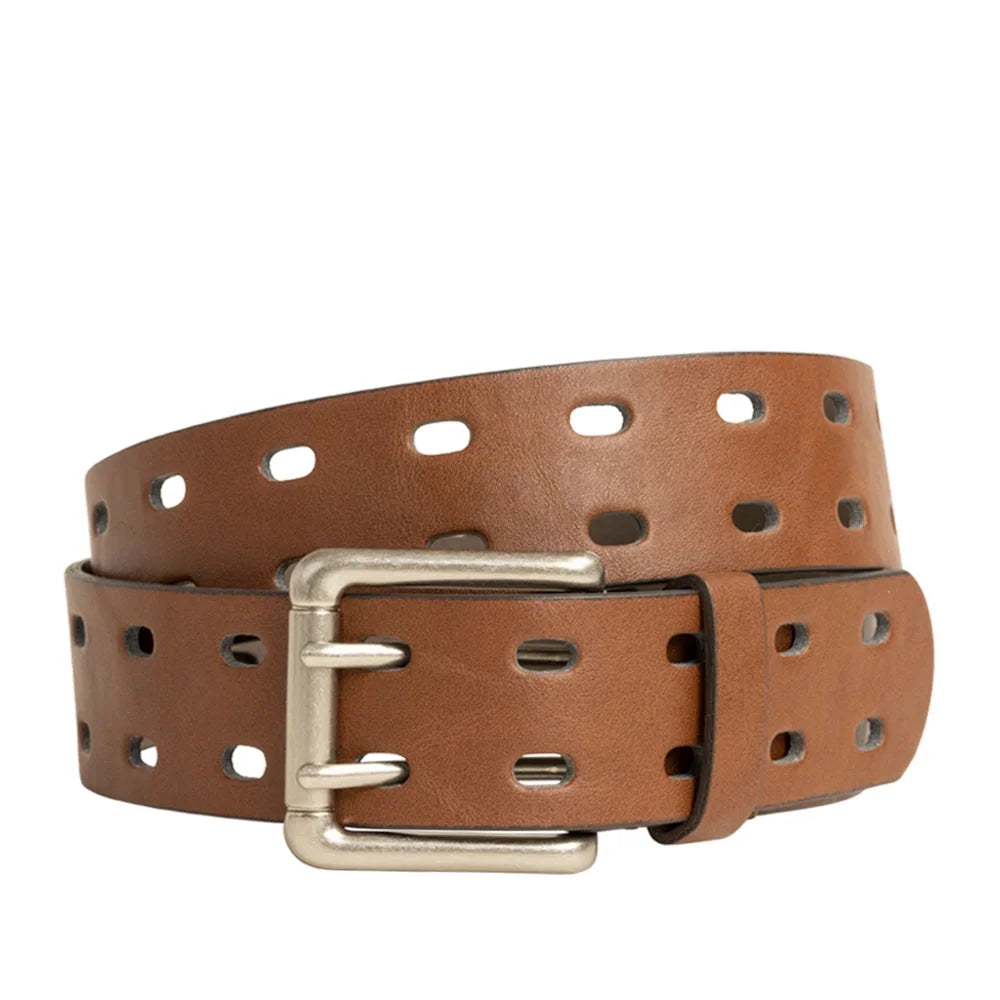 Time and Tru Women's Double Prong Perforated Belt, Tan | WTWL186XA