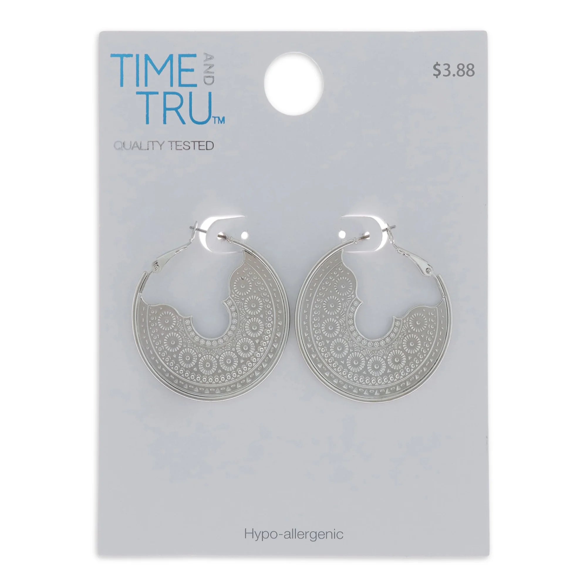 Time and Tru Women's Filigree Hoop Earrings, Rhodium | WTWL223XA