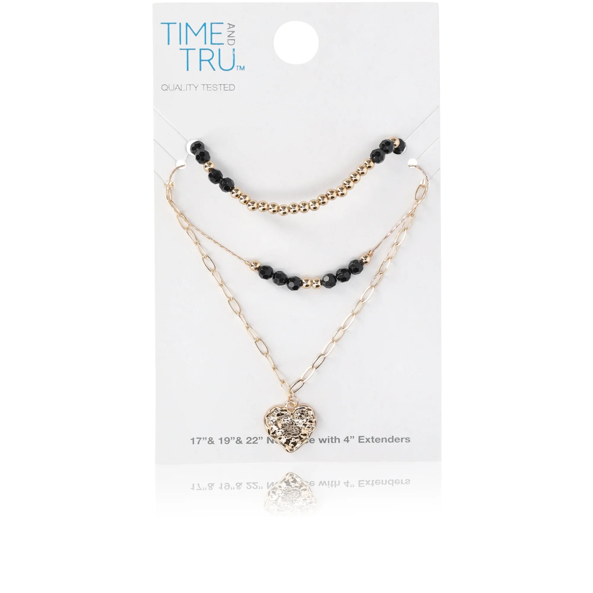Time and Tru Women's Gold Tone Beaded Layered Necklace with Heart Pendant |  WTWL328XA