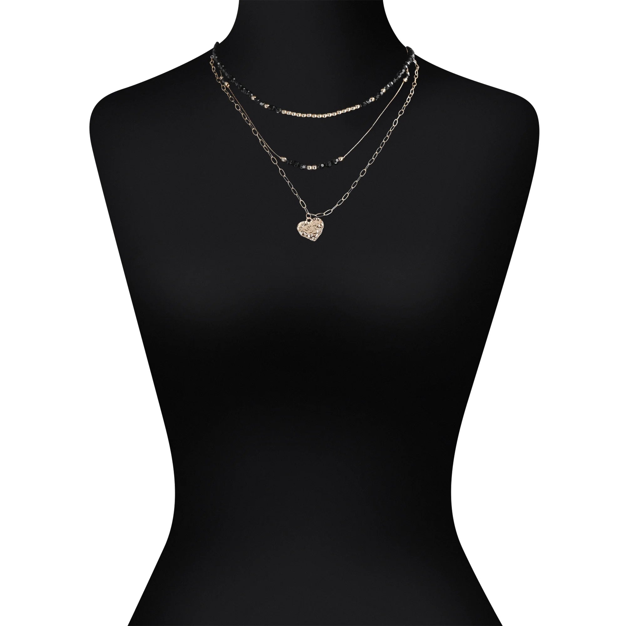 Time and Tru Women's Gold Tone Beaded Layered Necklace with Heart Pendant |  WTWL328XA