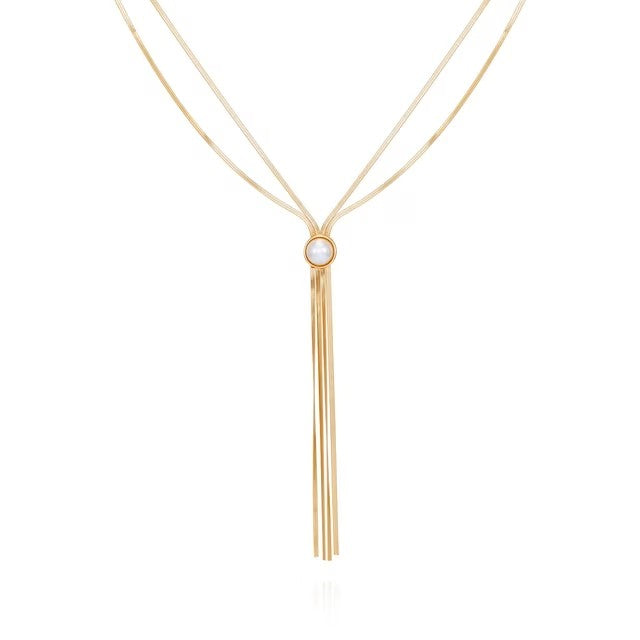 Time and Tru Women's Gold Tone Double Strand Y-Necklace with Faux Pearl | WTWL314XA