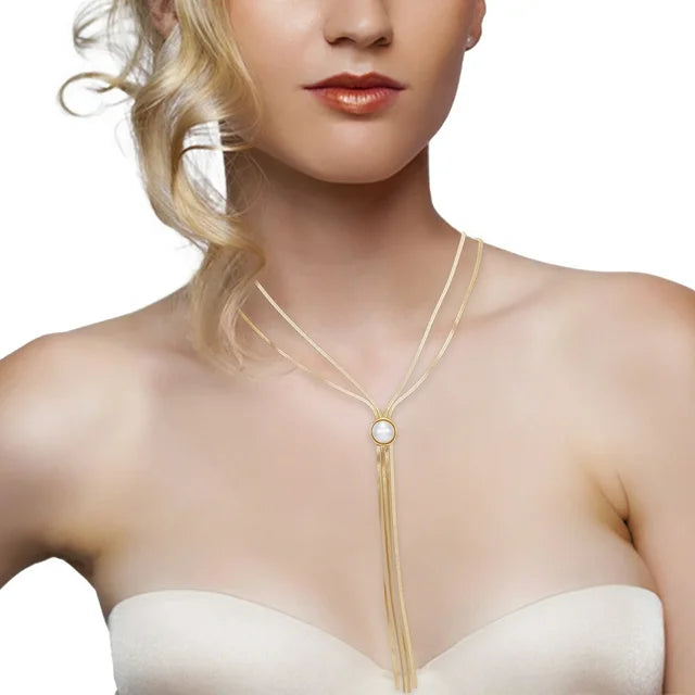 Time and Tru Women's Gold Tone Double Strand Y-Necklace with Faux Pearl | WTWL314XA
