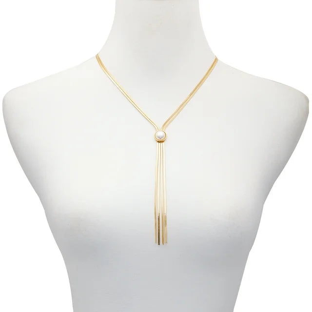 Time and Tru Women's Gold Tone Double Strand Y-Necklace with Faux Pearl | WTWL314XA