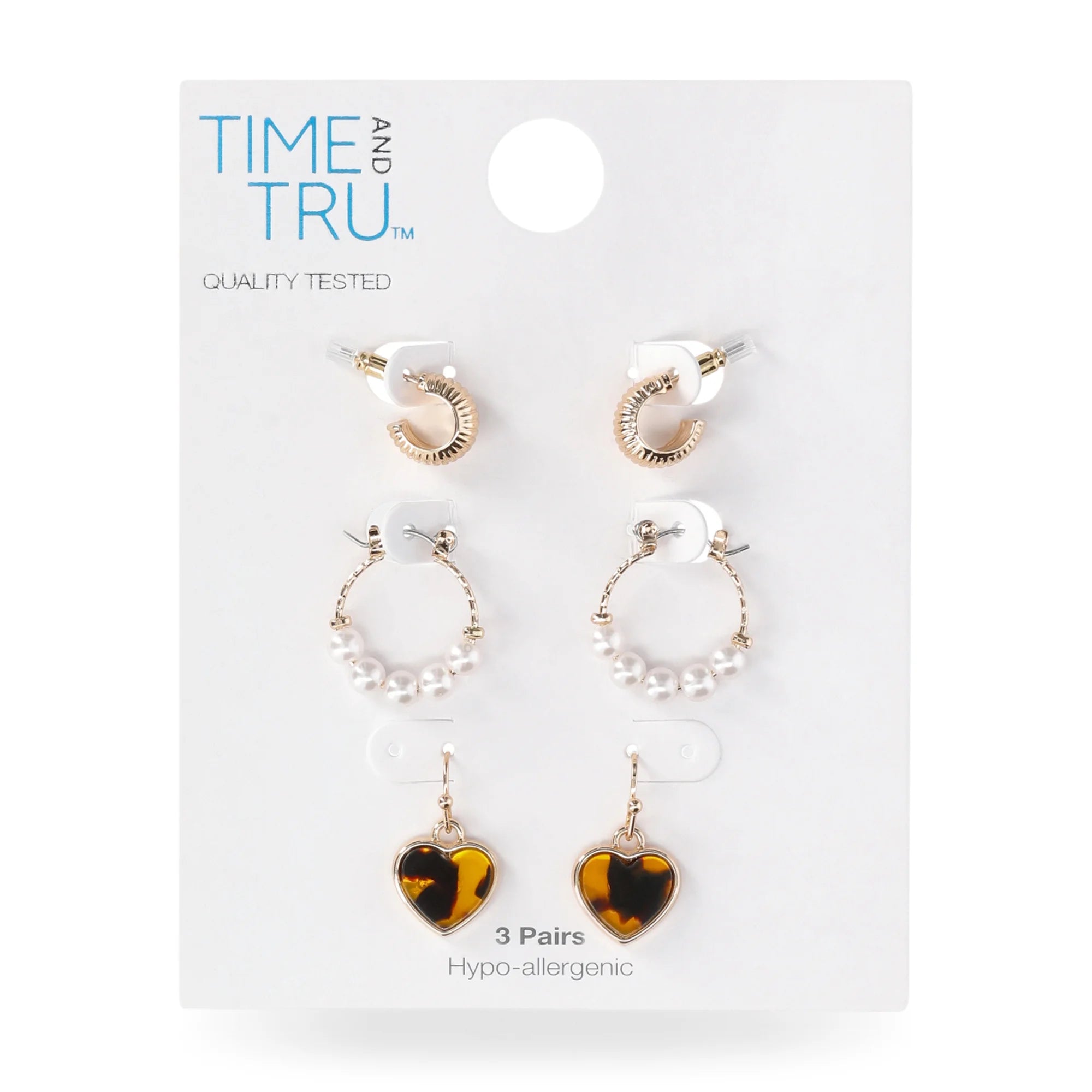 Time and Tru Women's Gold Tone Metal Earrings Set, 3-Pair |  WTWL273XB