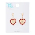 Time and Tru Women's Gold Tone Red Edge Heart Drop Earring and Crystal Stone Heart Center |  WTWL252XA