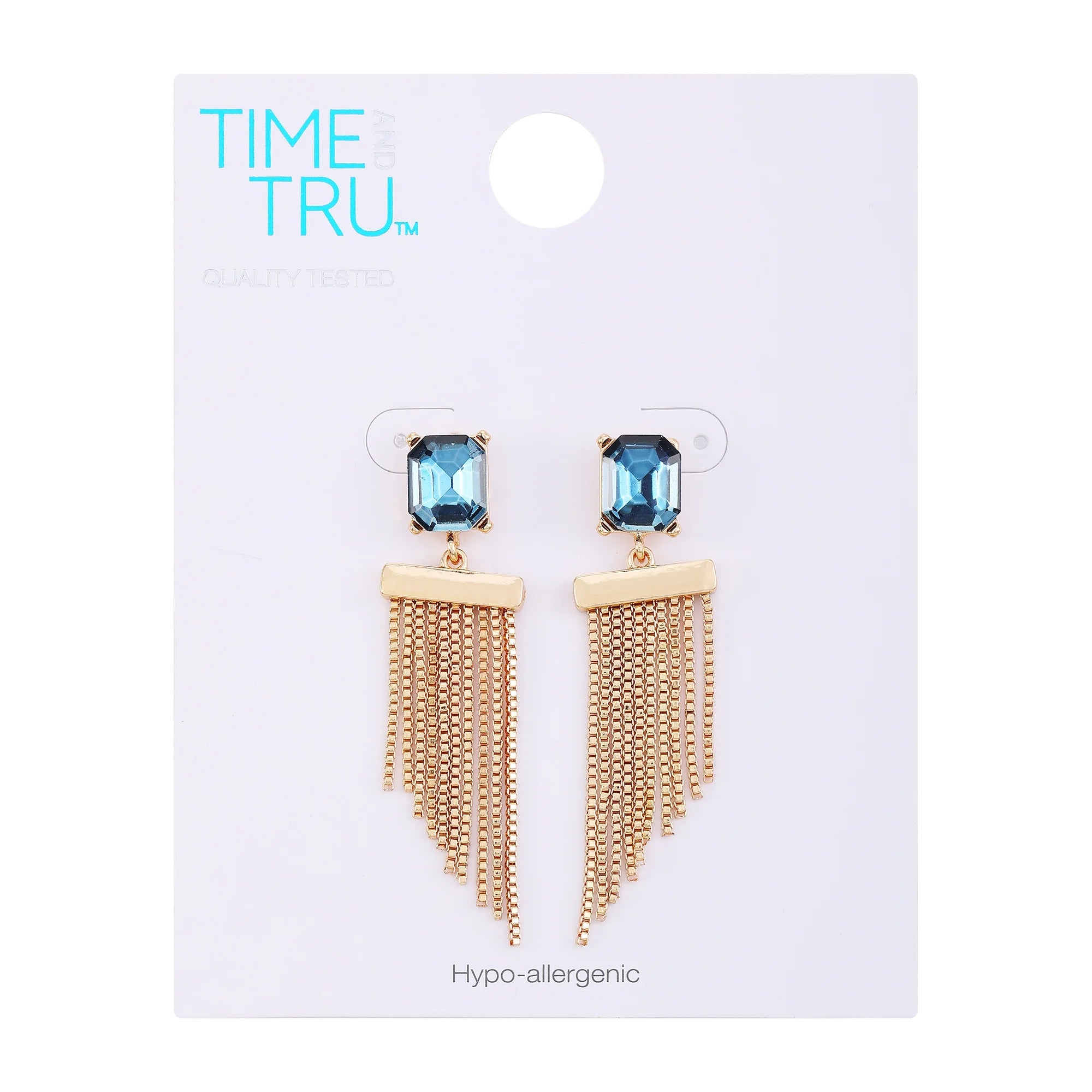 Time and Tru Women's Gold Tone Statement Earring with Garnet Rectangle Stone Post and Fringe Drop |  WTWL257XB