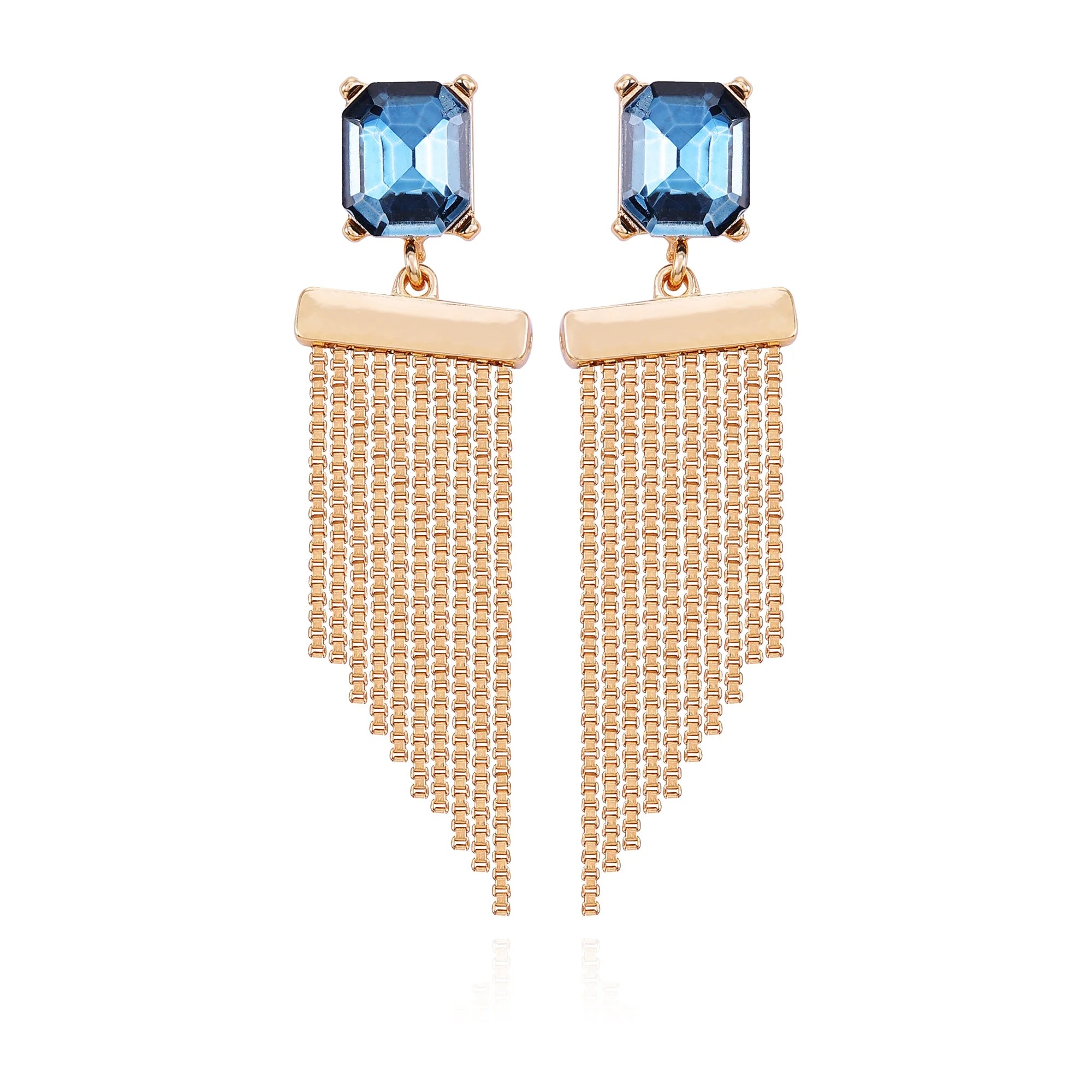 Time and Tru Women's Gold Tone Statement Earring with Garnet Rectangle Stone Post and Fringe Drop |  WTWL257XB