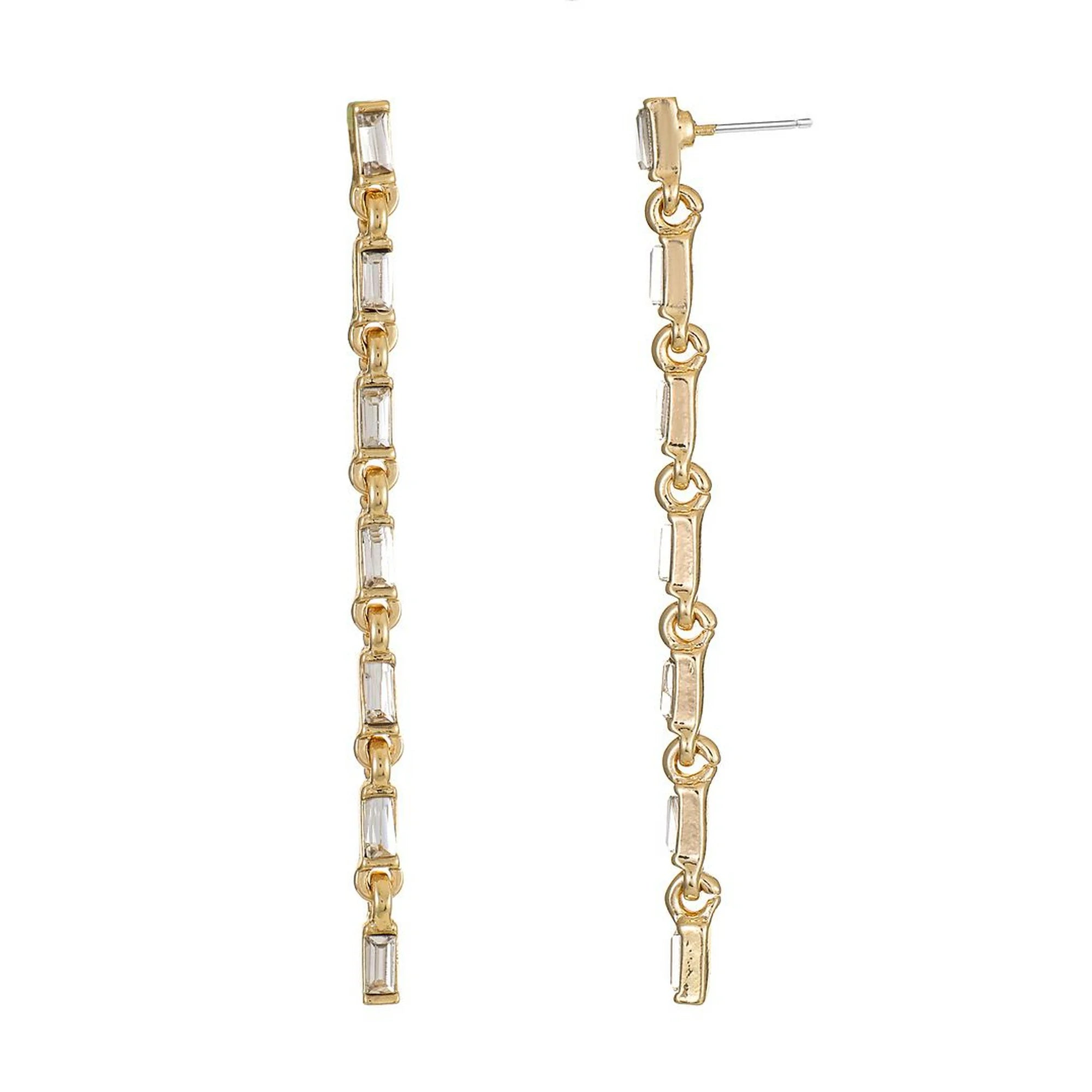 Time and Tru Women's Gold Tone and Crystal Linear Earring, 1 Pair | WTWL322XA