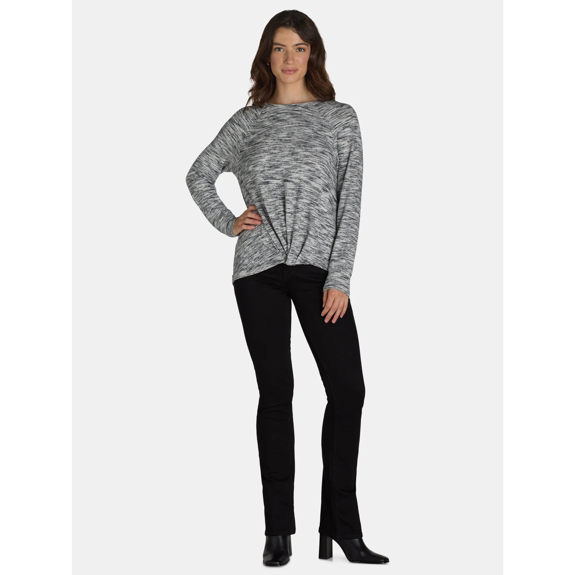 Time and Tru Women's Hacci Knot Front Top, | WTWL354XB