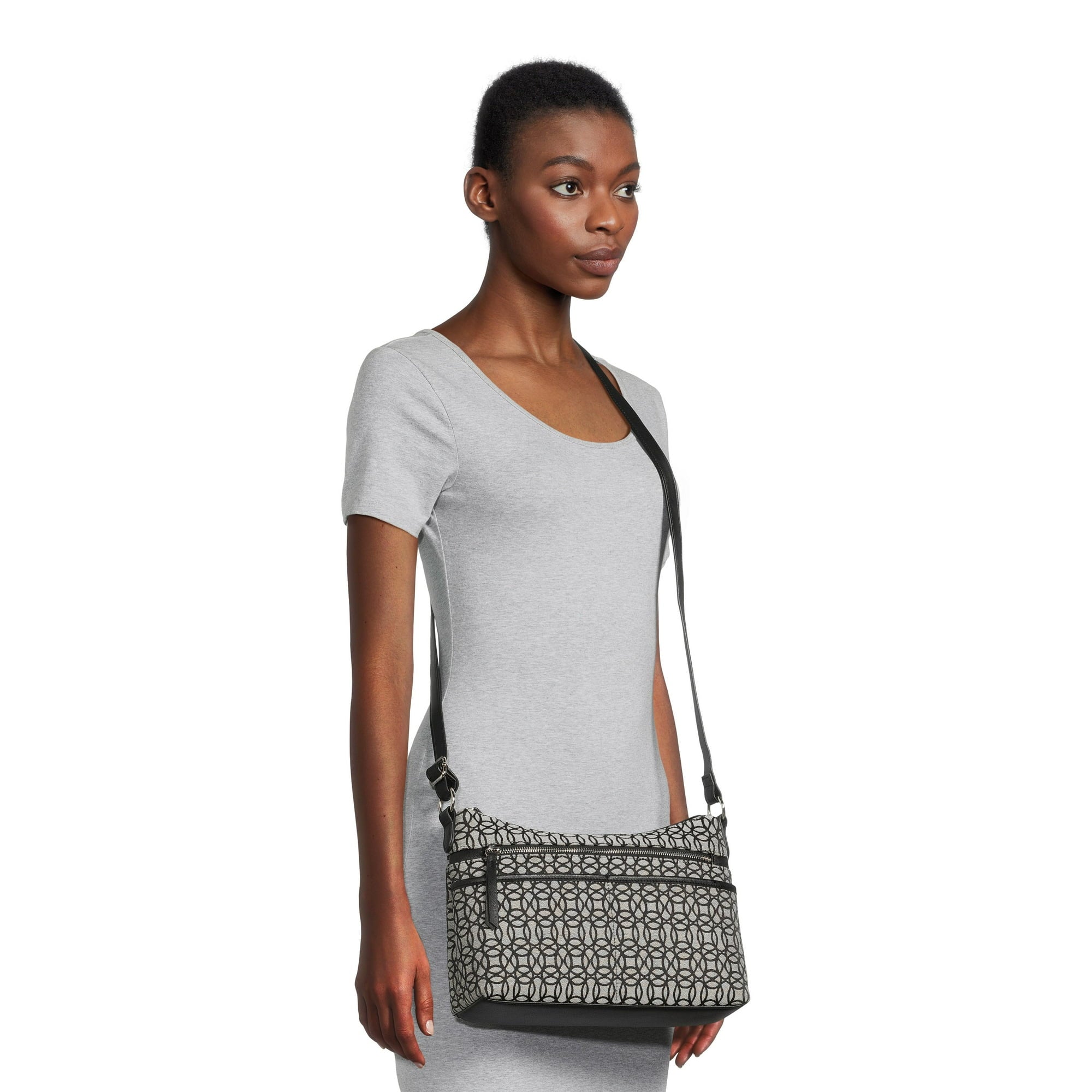 Time and Tru Women’s Hallie Crossbody Handbag, Black/Beige Jacquard | WTWL333XA