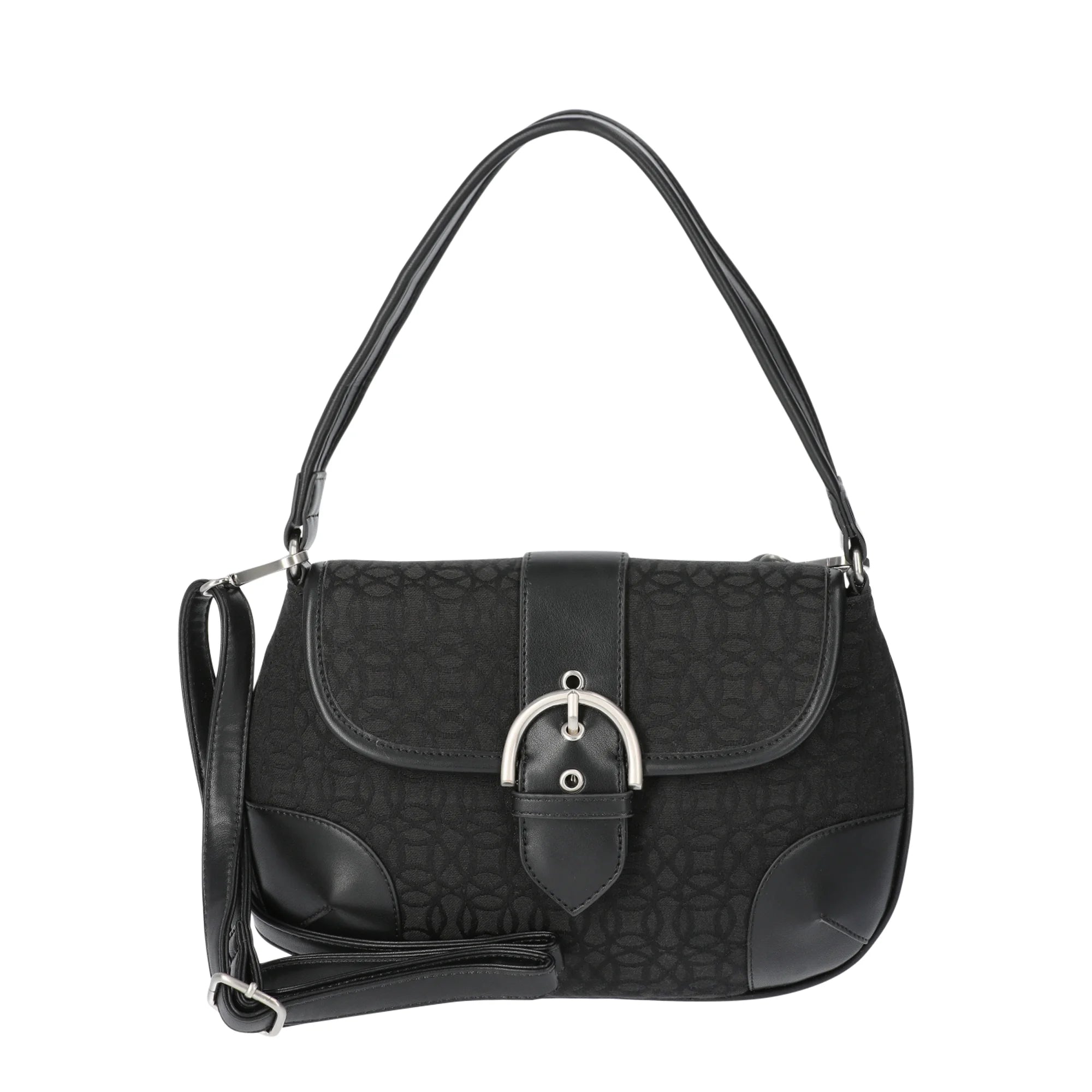 Time and Tru Women's Heather Shoulder Buckle Bag, Black Jacquard | WTWL638XA