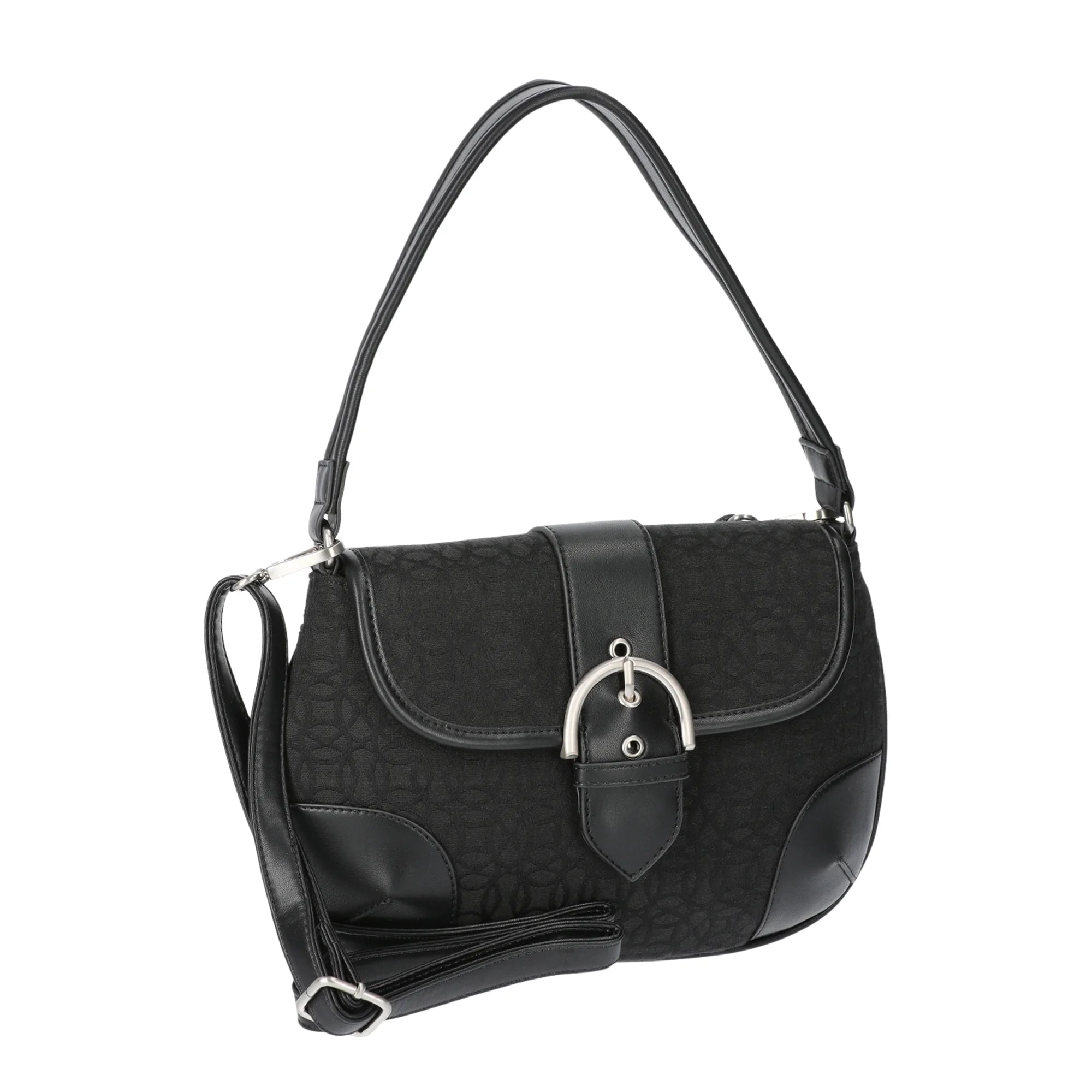 Time and Tru Women's Heather Shoulder Buckle Bag, Black Jacquard | WTWL638XA
