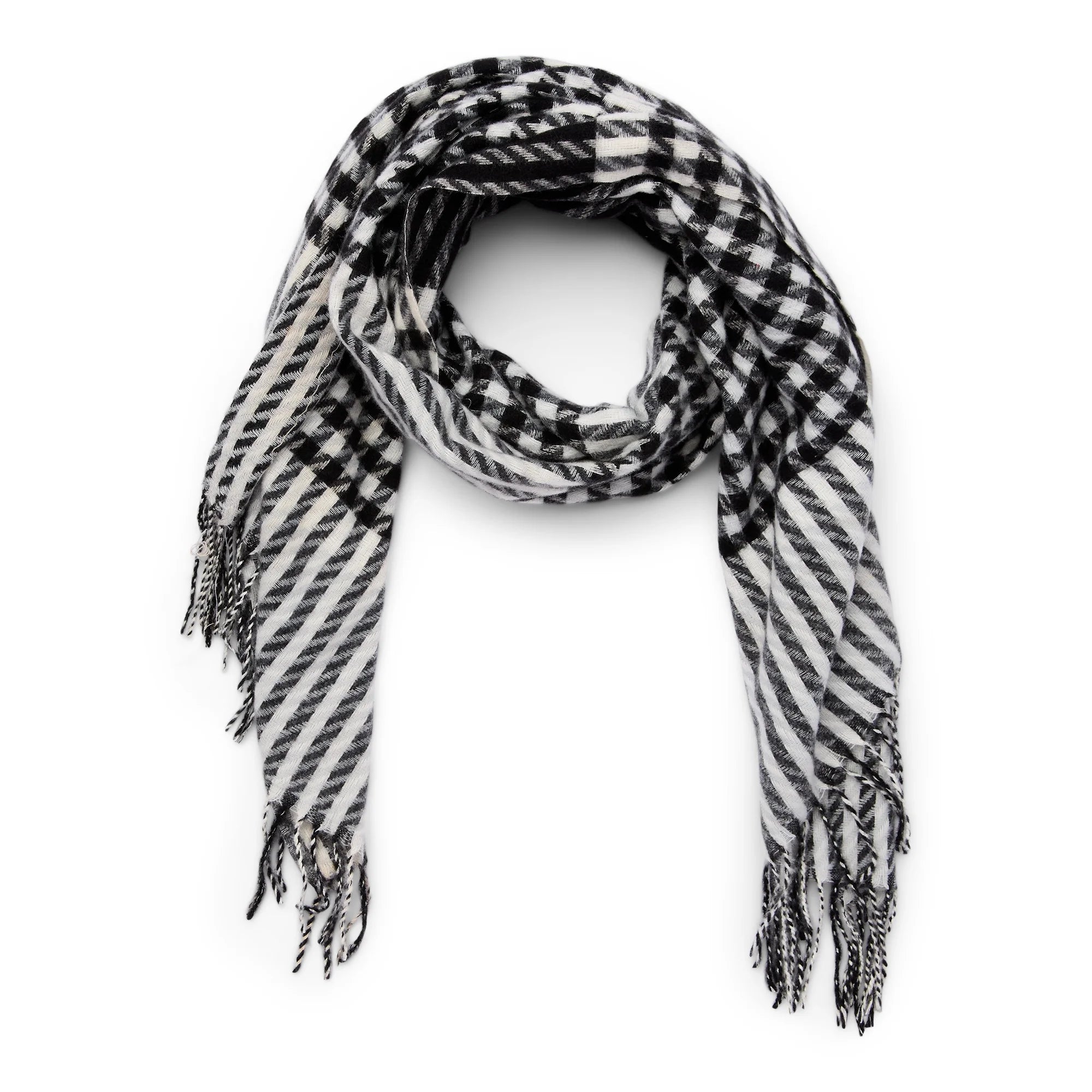 Time and Tru Women's Houndstooth Blanket Winter Scarf, Black Soot Multi-Color |  WTWL185XA