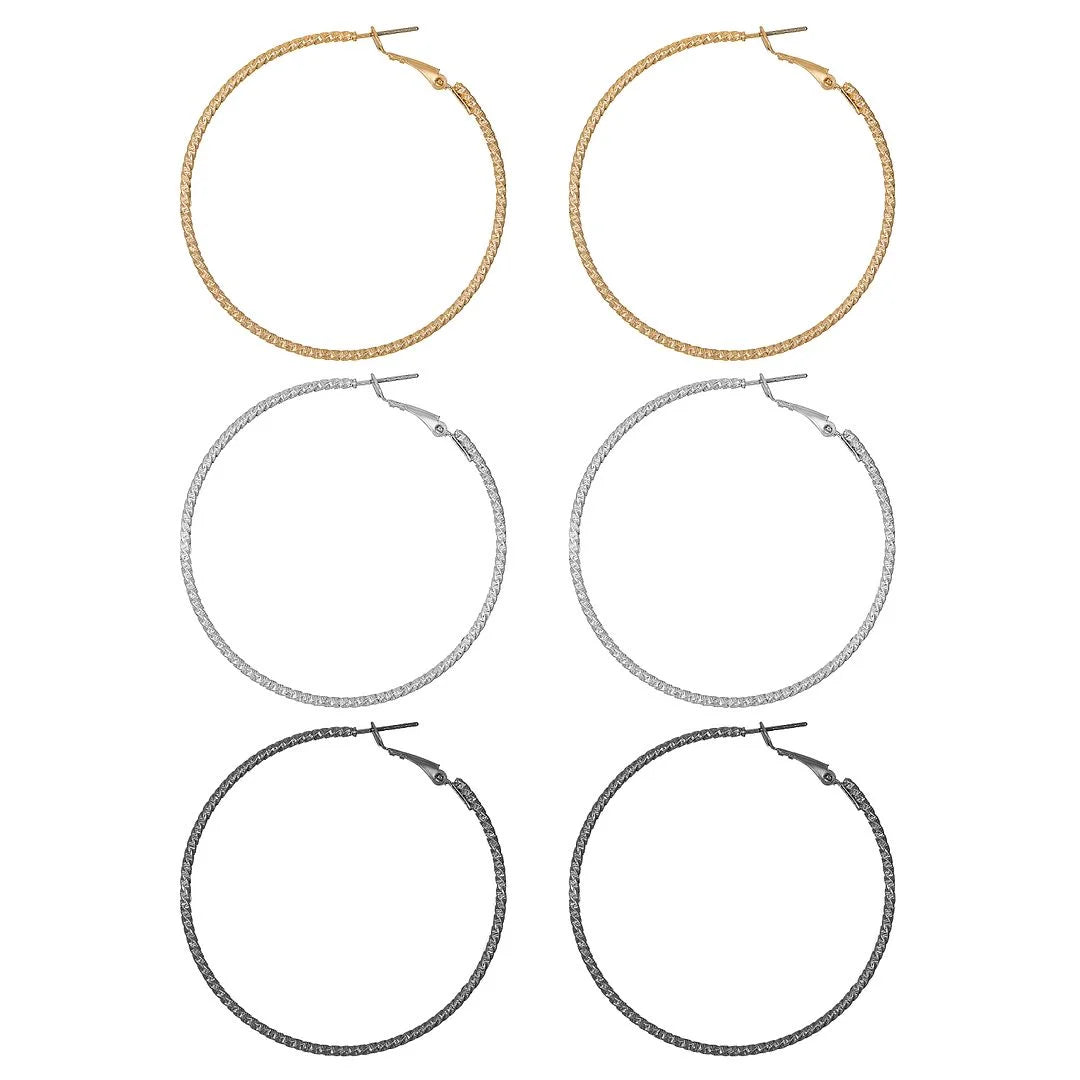 Time and Tru Women's Mixed Metal Endless Hoop Collection, 3 Pairs | WTWL303XA