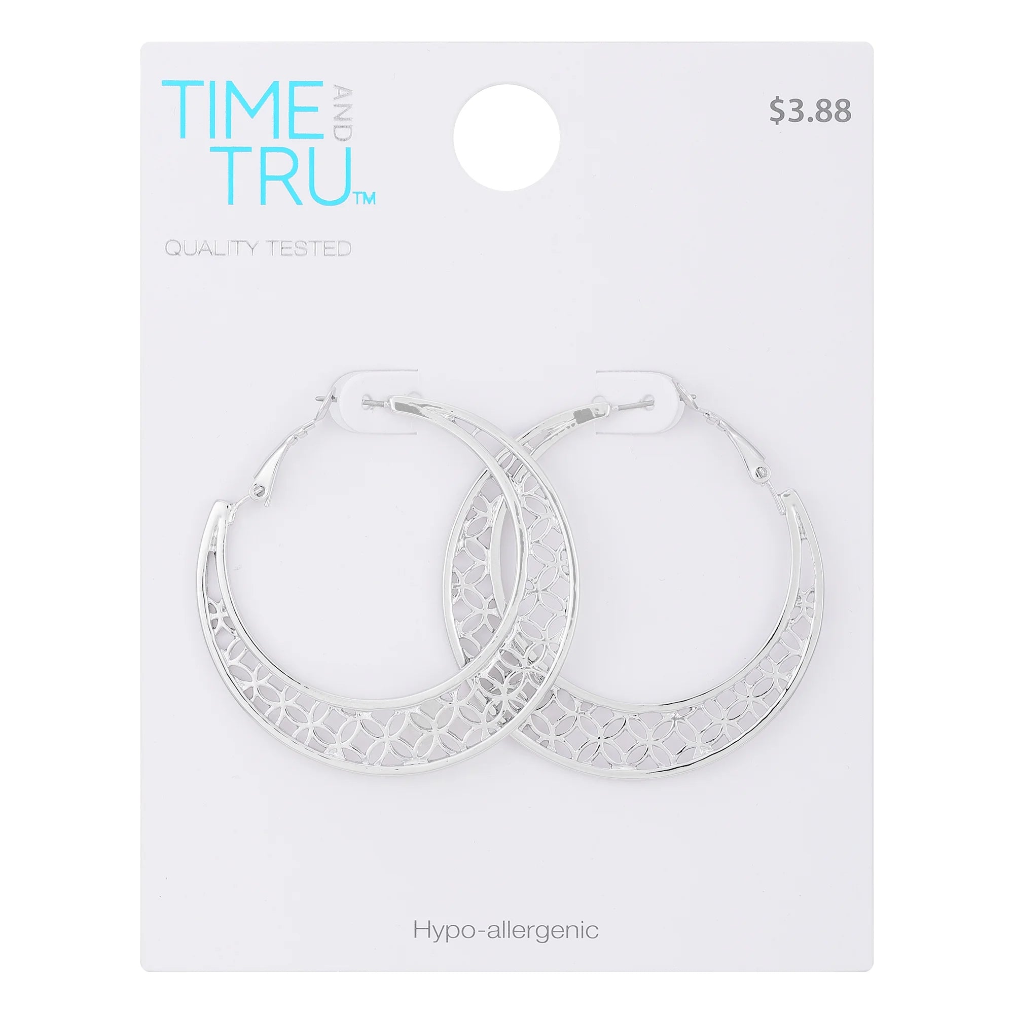 Time and Tru Women's Modern Textured Large Open Clutchless Hoops in Silver Tone Plating. For a Delicate Statement, these Earrings are the Perfect Choice  |  WTWL301XA