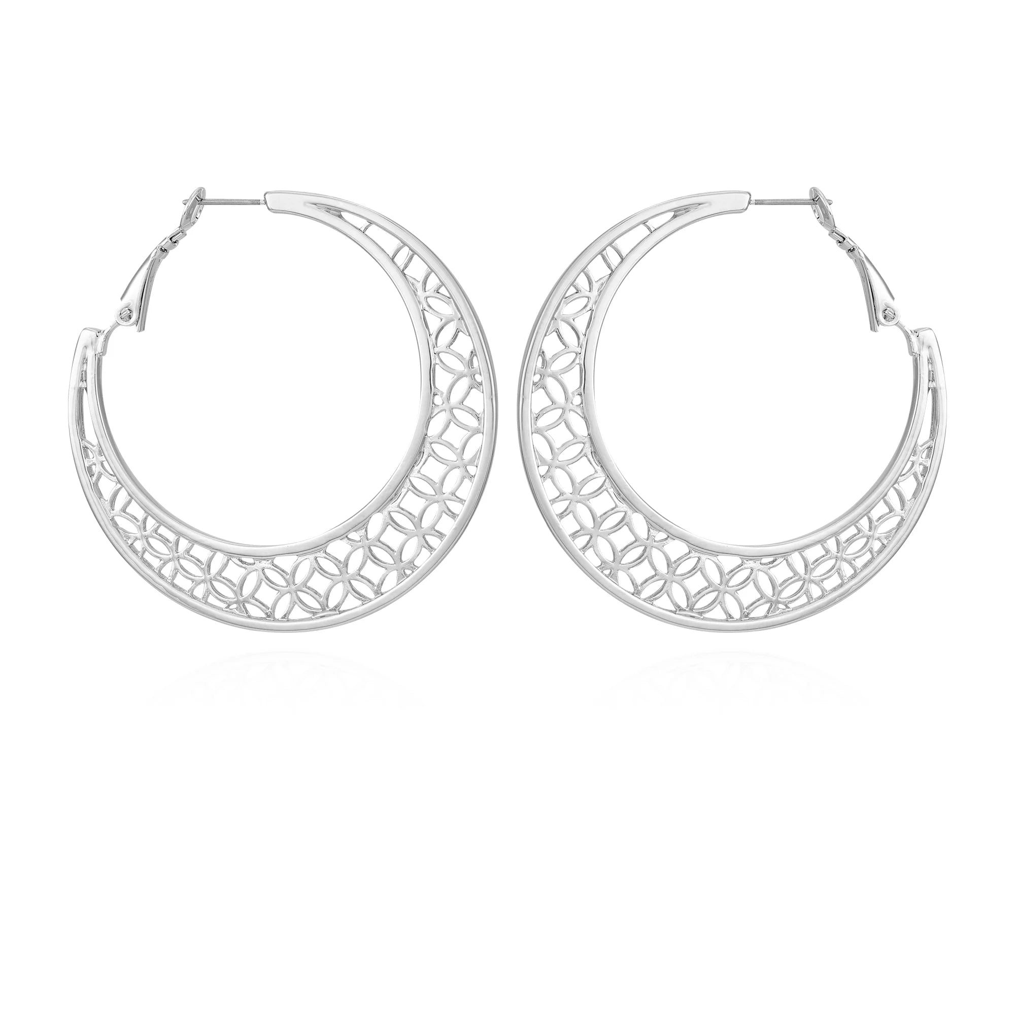 Time and Tru Women's Modern Textured Large Open Clutchless Hoops in Silver Tone Plating. For a Delicate Statement, these Earrings are the Perfect Choice  |  WTWL301XA