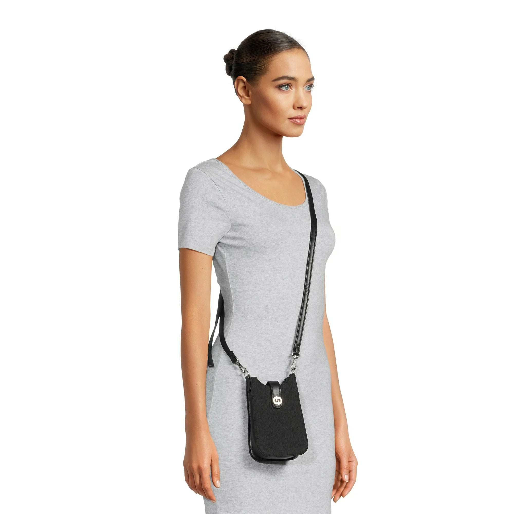 Time and Tru Women's Rowan Tab Cellie Bag, Black Jacquard | WTWL353XA