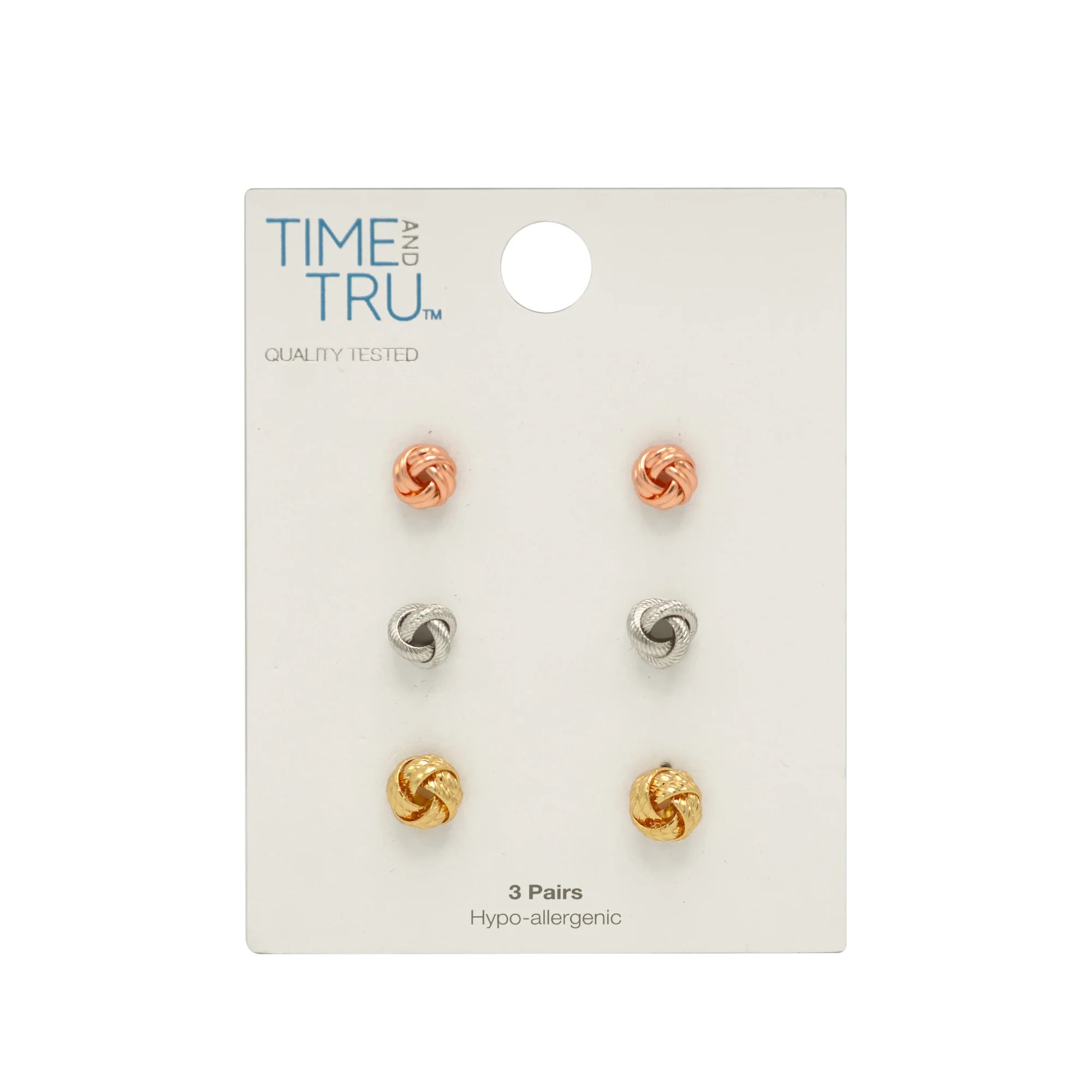 Time and Tru Women's Three Tone Knot Earring Set, 3-Piece  | WTWL318XA
