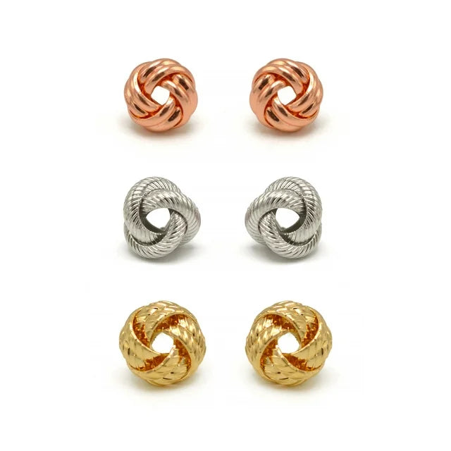 Time and Tru Women's Three Tone Knot Earring Set, 3-Piece  | WTWL318XA