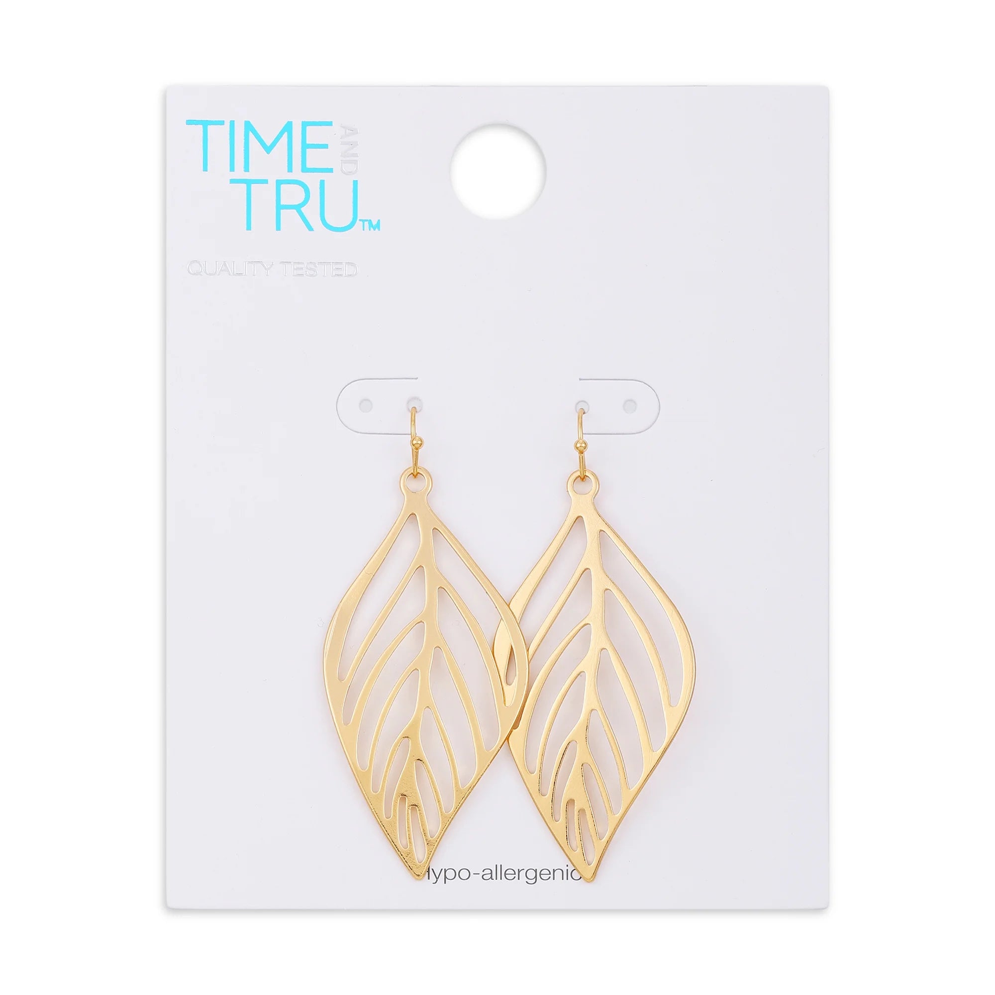 Time and Tru Women's Trendy Open Gold Tone Leaf Casting Drop Fishhook Earrings  |  WTWL294XA