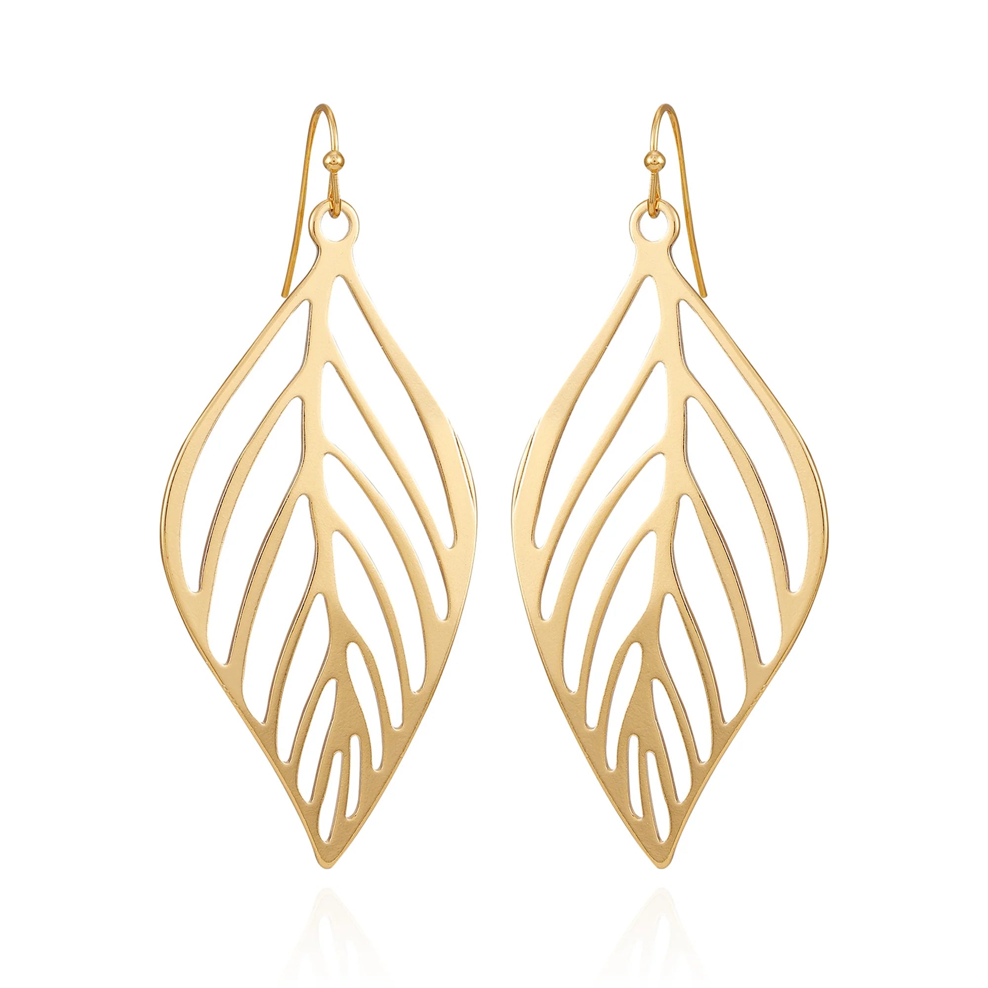 Time and Tru Women's Trendy Open Gold Tone Leaf Casting Drop Fishhook Earrings  |  WTWL294XA