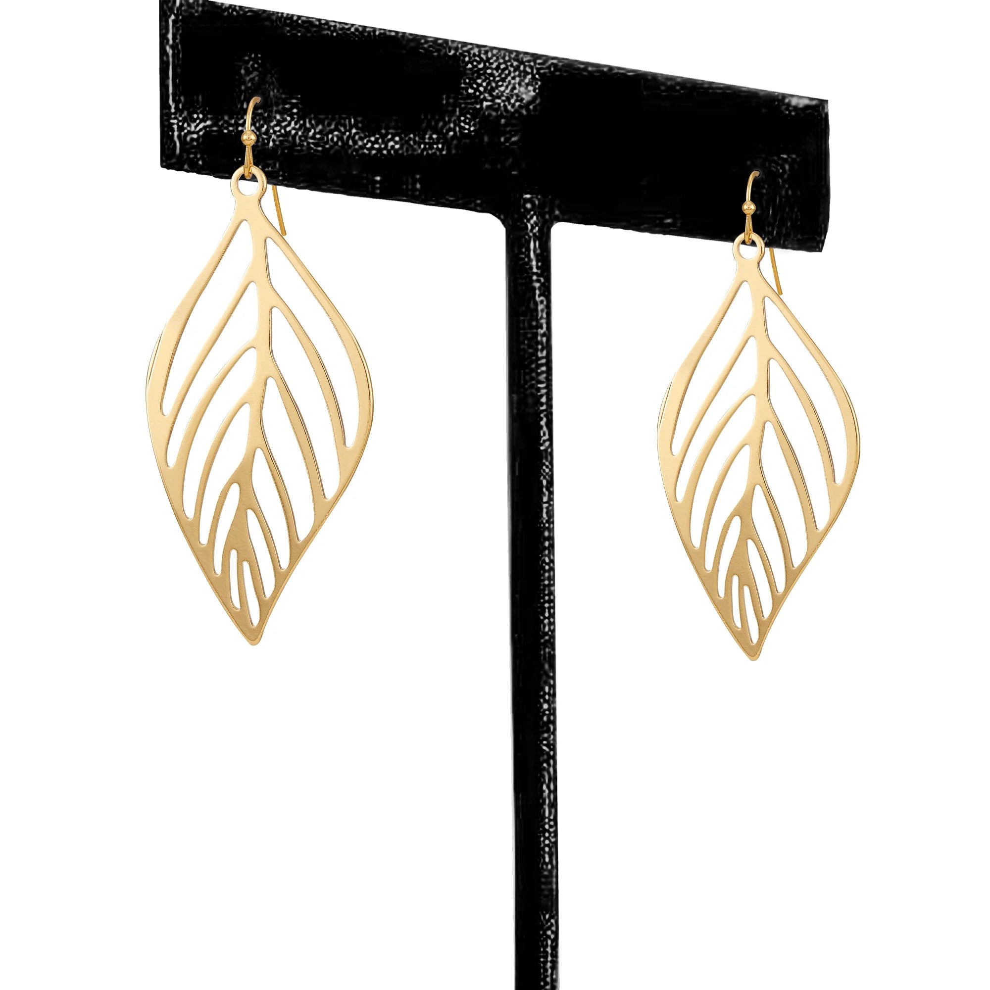 Time and Tru Women's Trendy Open Gold Tone Leaf Casting Drop Fishhook Earrings  |  WTWL294XA