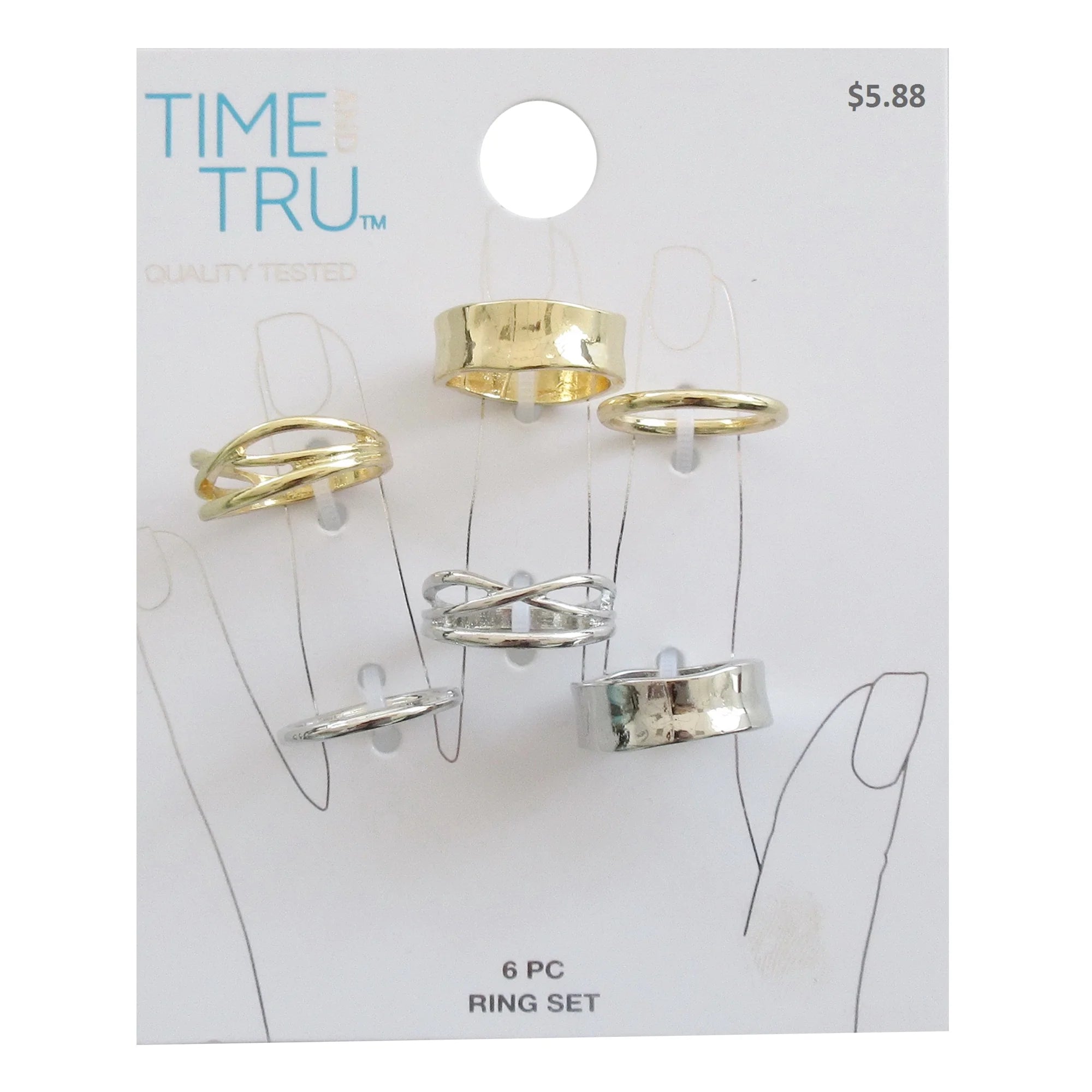 Time and Tru Women's Two Tone Band Ring Set, 6-Piece,  |  WTWL243XA