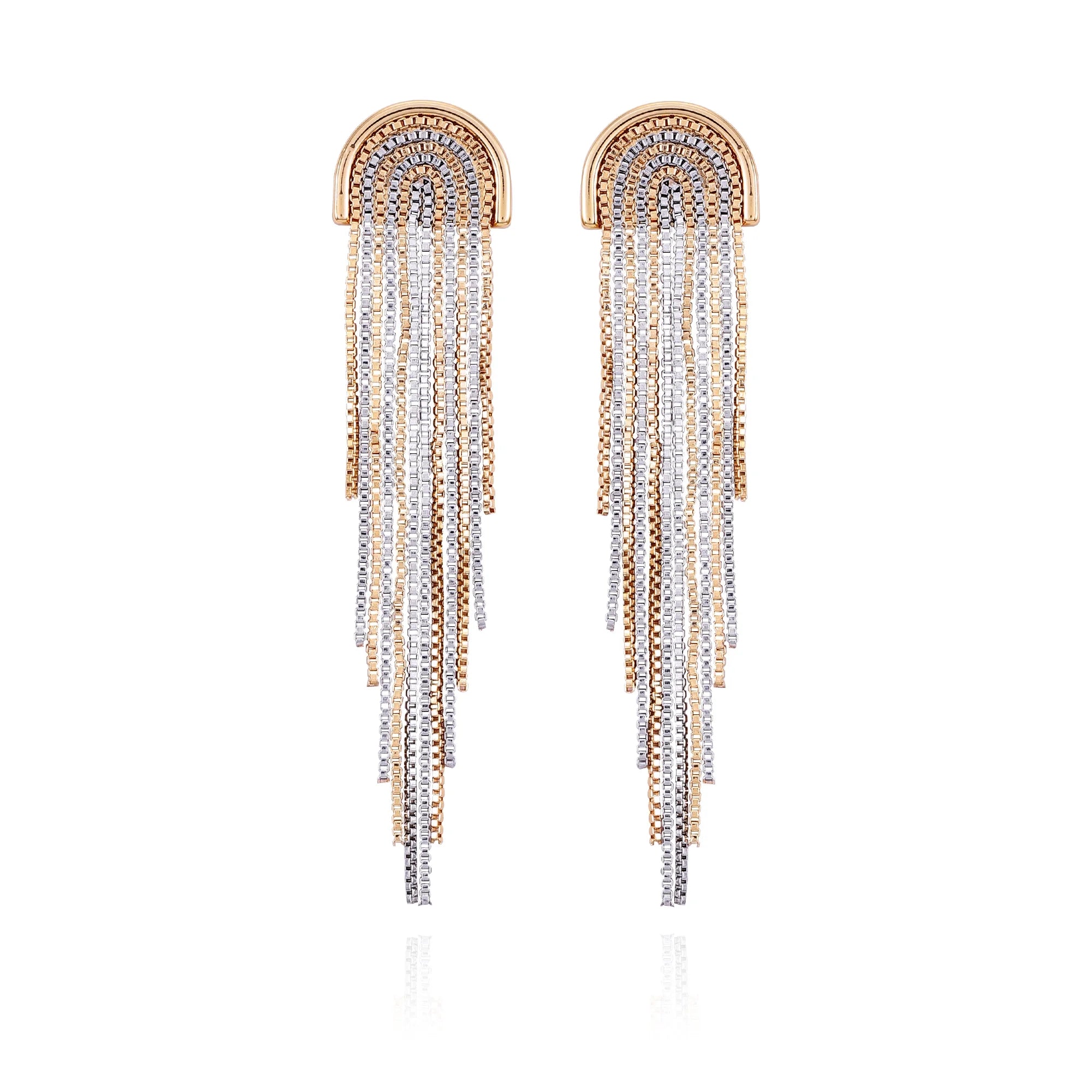 Time and Tru Women's Two Tone Box Chain Fringe Drop Earrings  |  WTWL247XA