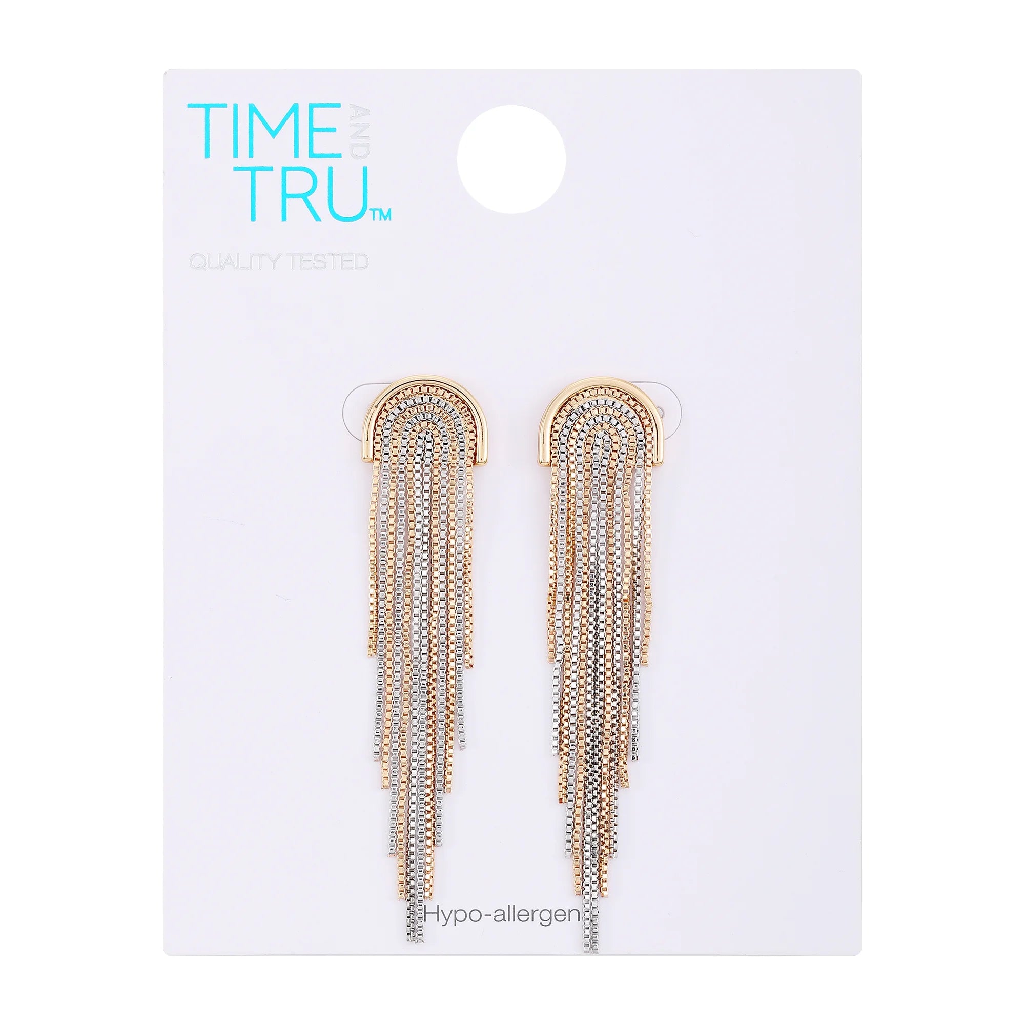 Time and Tru Women's Two Tone Box Chain Fringe Drop Earrings  |  WTWL247XA