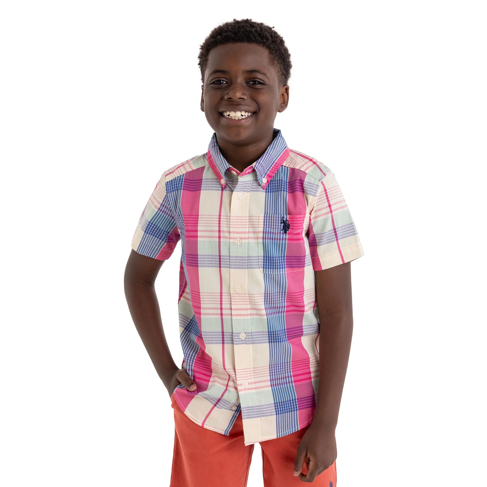 U.S. Polo Assn. Short Sleeve Button-Up Shirt for Boys, Sizes 4-18  |  WTWL984XA