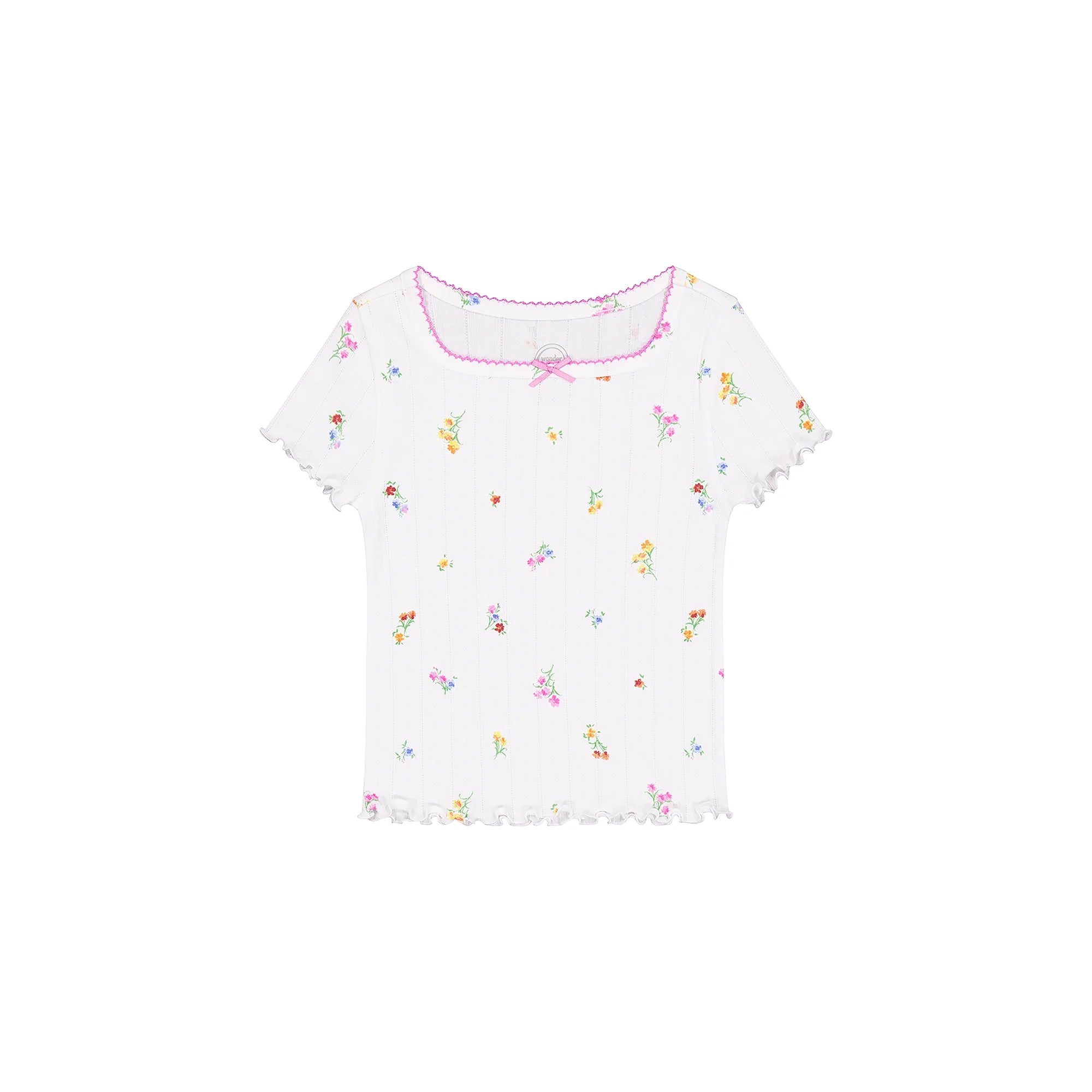 Wonder Nation Girls Short Sleeve Pointelle Trim Shirt | WTWL1008XA