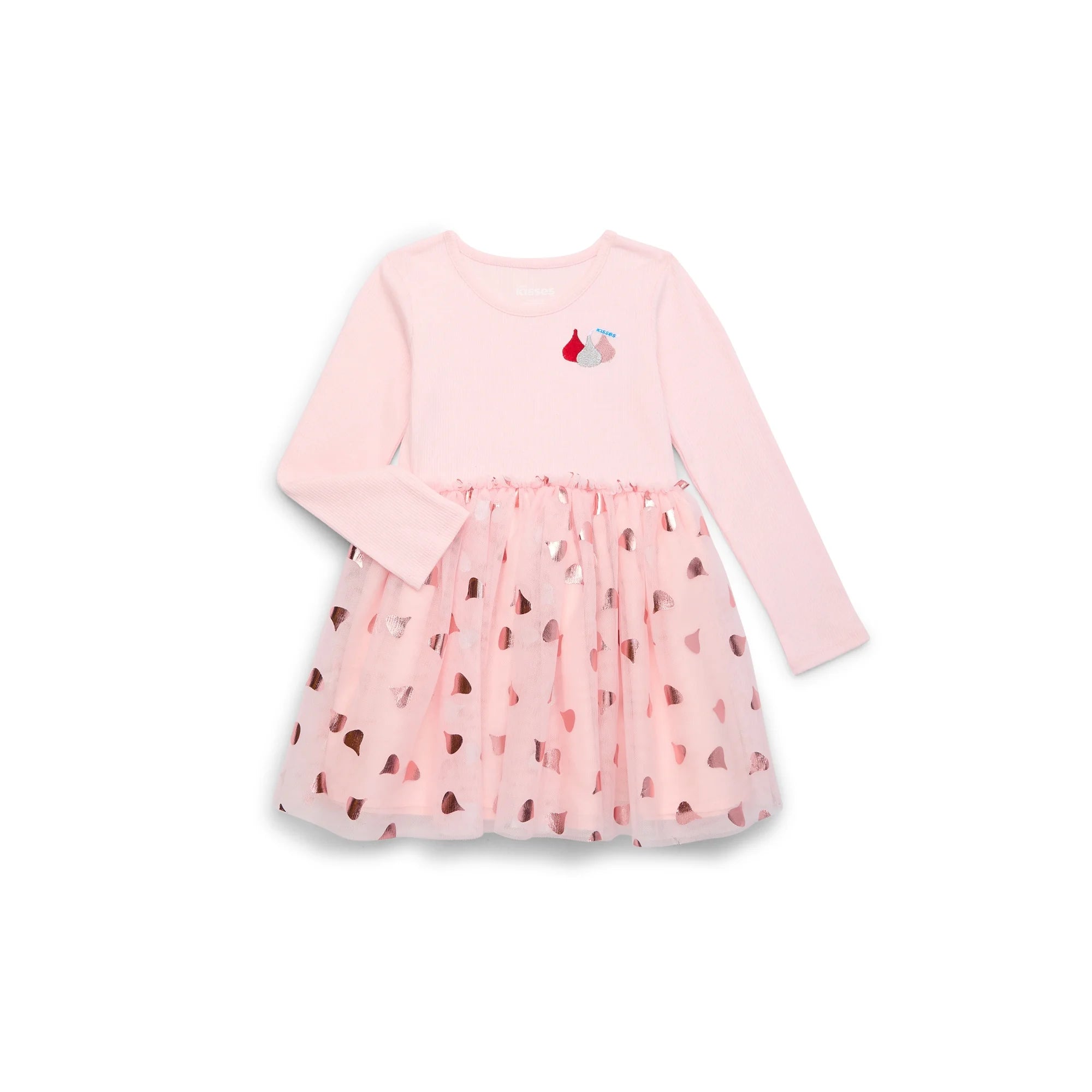 Hershey Dress  Way To Celebrate Toddler Girl Valentine's Day Long Sleeve Mesh Dress | WTWL53XB