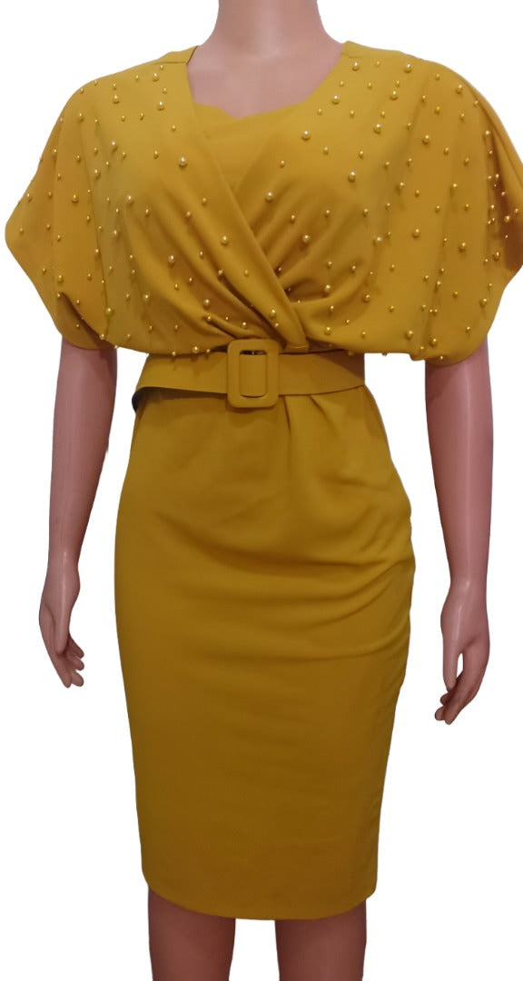 Classy Elegant Beaded Gown (Dress) for Ladies 2XL, Gold | MNE3a