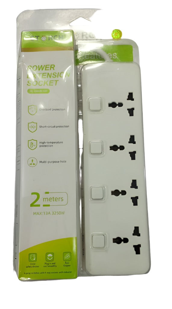 CTorch 4Way 4 Gang Power Extension Socket, 2M | CVE14a