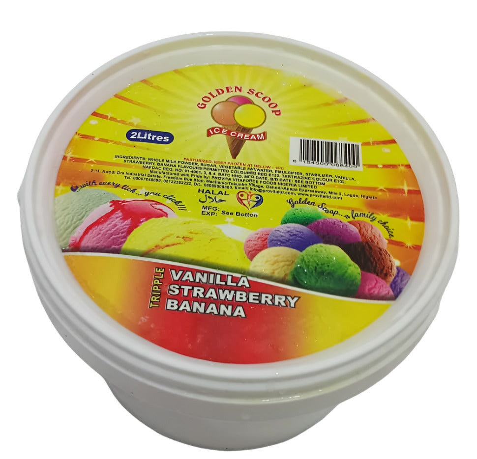Golden Scoop Ice Cream, Vanila/Strawberry/Banana (2Litres Tripple) | PVT35a