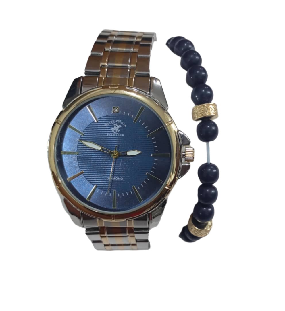 BeverlyHills Polo Club Diamond Wristwatch and Bangle Set for Men | BLTN83