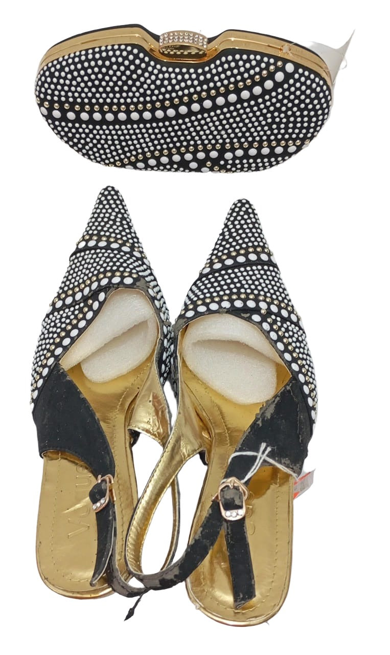 Beautiful Designer Ladies Shoe and Handbag Set (Black & White) | AFTA-DSSBK11020