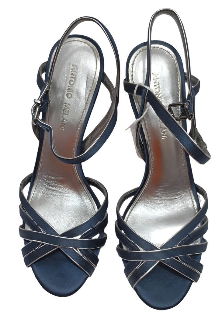 Italian Shoe for Wedding and Special Occasions, Anthonio Melani Caparros High Heel Open Toe Open Heel Dress Shoe (Blue Cover Shoe) | AFTA-DSWD11013