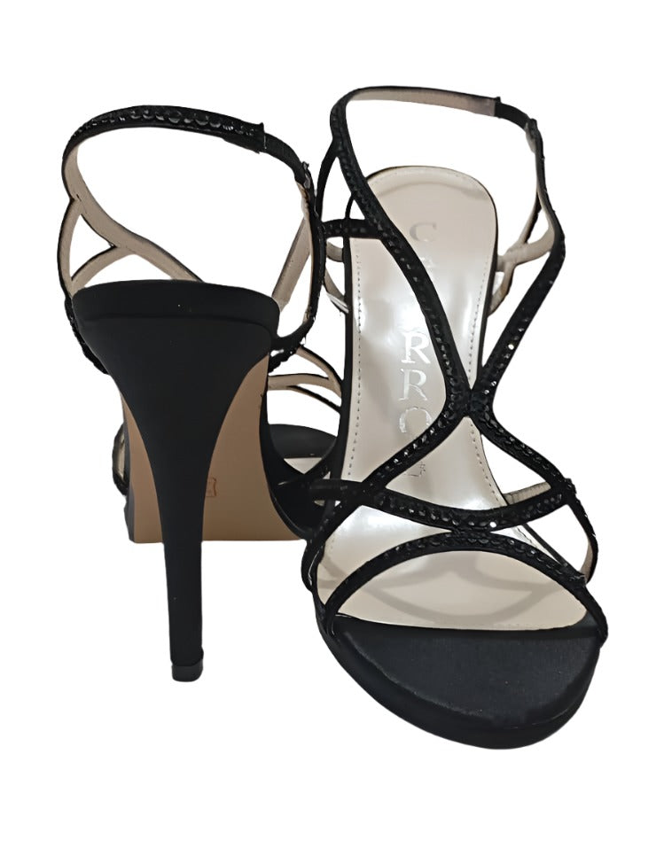 Italian Shoe for Wedding and Special Occasions, Caparros High Heel Open Toe Open Heel Dress Shoe (Black Cover Shoe) | AFTA-DSWD1106