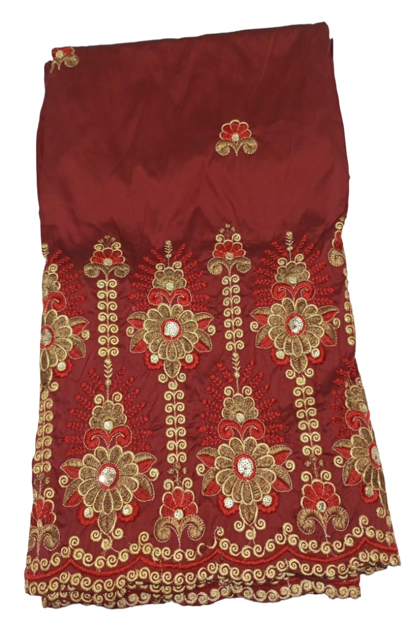 Authentic Embroided Arican Unique Silk George (Wine Red), 5 Yards/Piece | AFTA-GS505S51080A