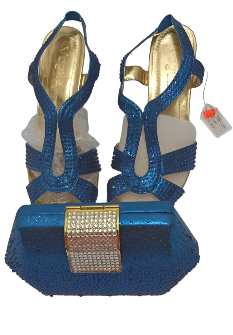 Top Fashion Ladies Shoe and Handbag Set for Wedding and Special Occasions (Blue) | AFTA-DSSBK11028
