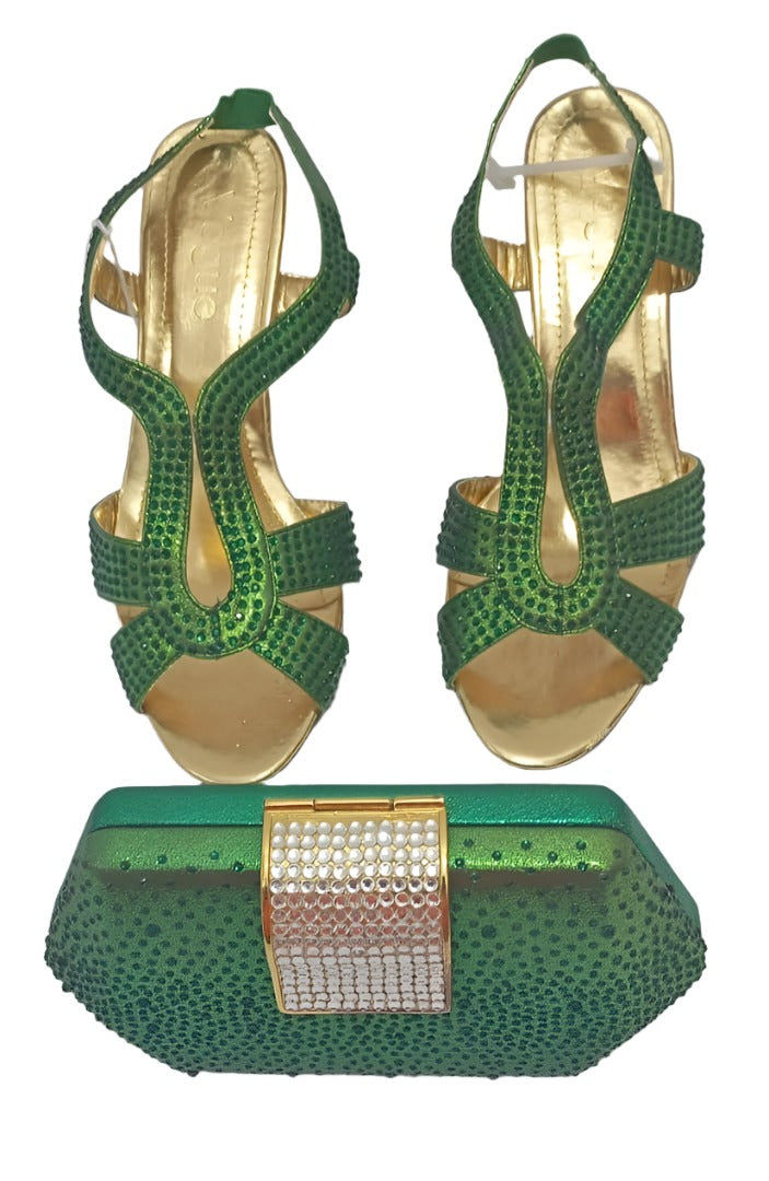 Elegant Ladies Shoe and handbag Set for Wedding and Special Occasions (Green) | AFTA-DSSBK11029